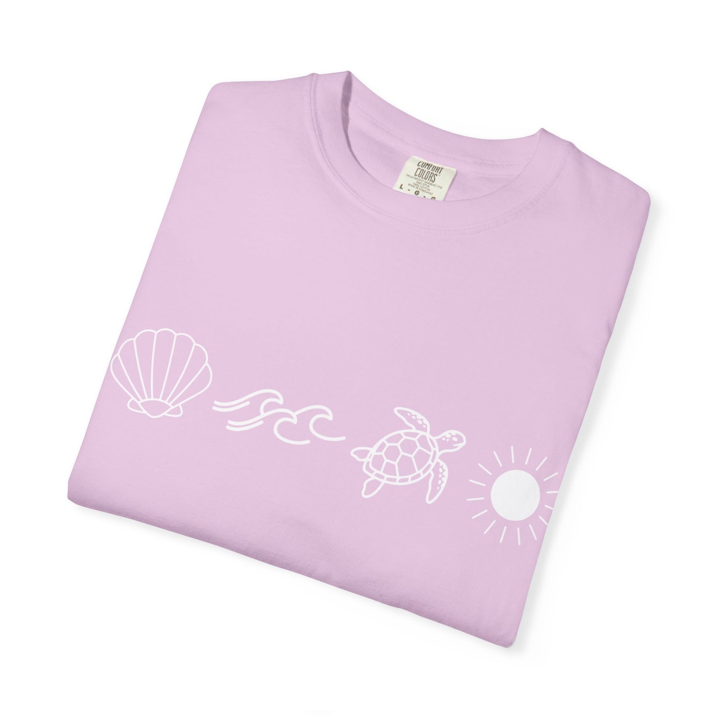 Sea Life Icons T-Shirt — Shell, Waves, Turtle & Sun Graphic Tee
