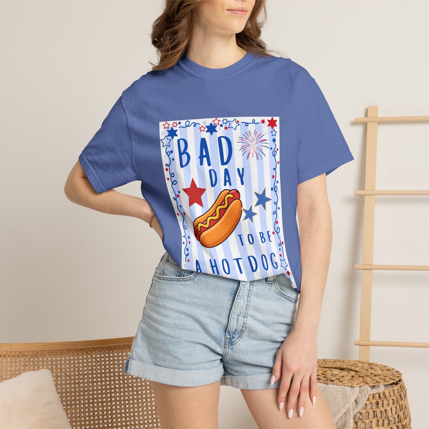 Hot Dog Graphic T-Shirt — “Bad Day to Be a Hotdog” Patriotic BBQ Tee