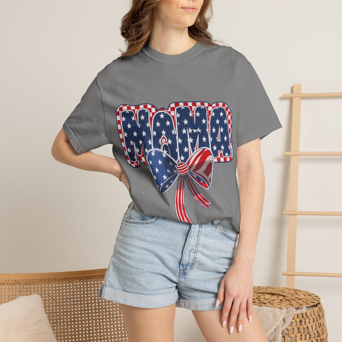 Patriotic MAMA T-Shirt — Stars & Stripes Bow 4th of July Tee