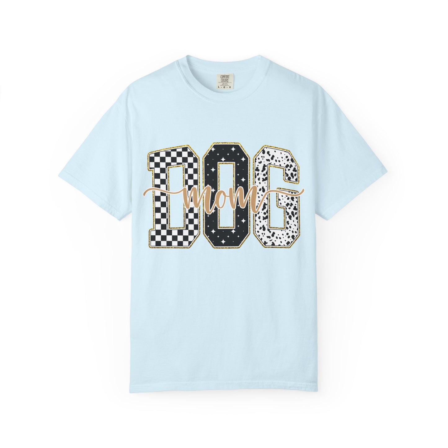 Dog Mom T‑Shirt — Checkerboard & Leopard Lettering Graphic Tee