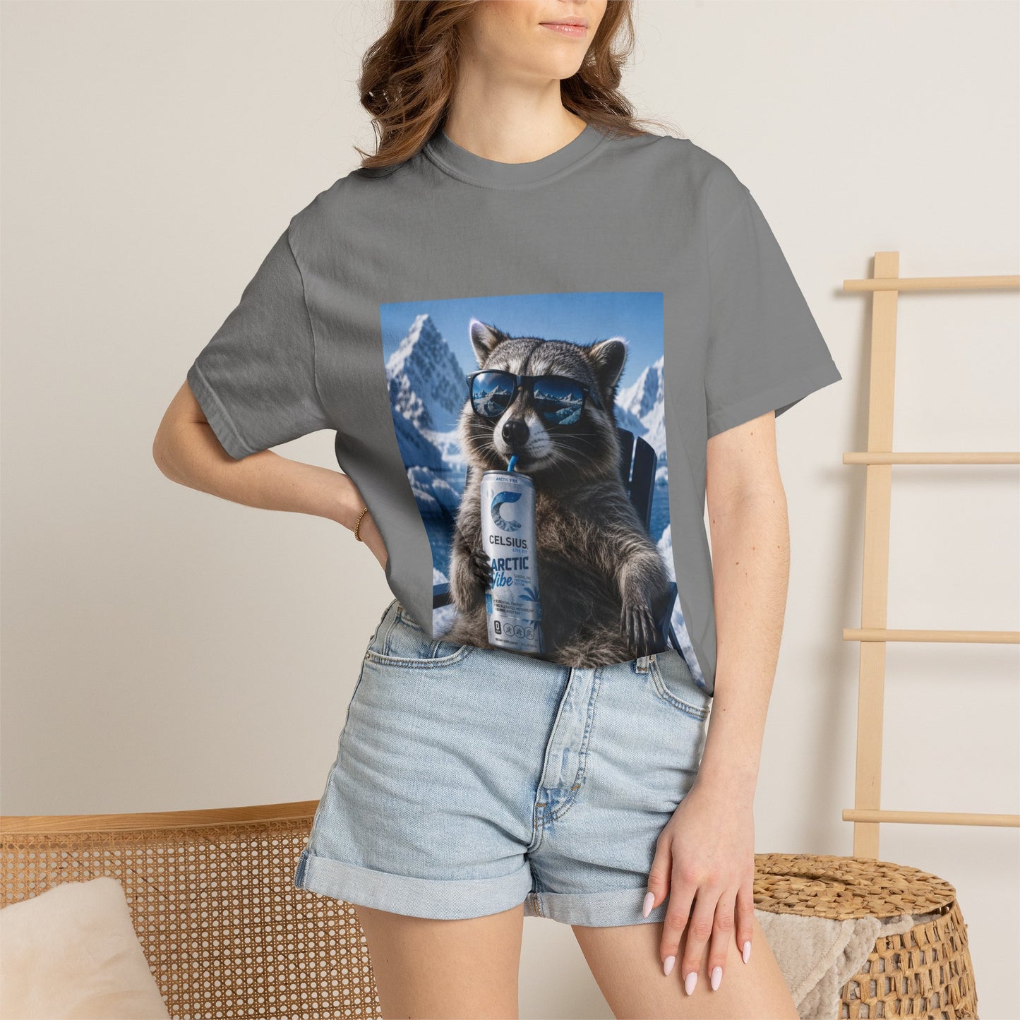 Raccoon Chill Tee — Mountain Lounge Graphic T-Shirt (Holds Celsius Engery Drink)