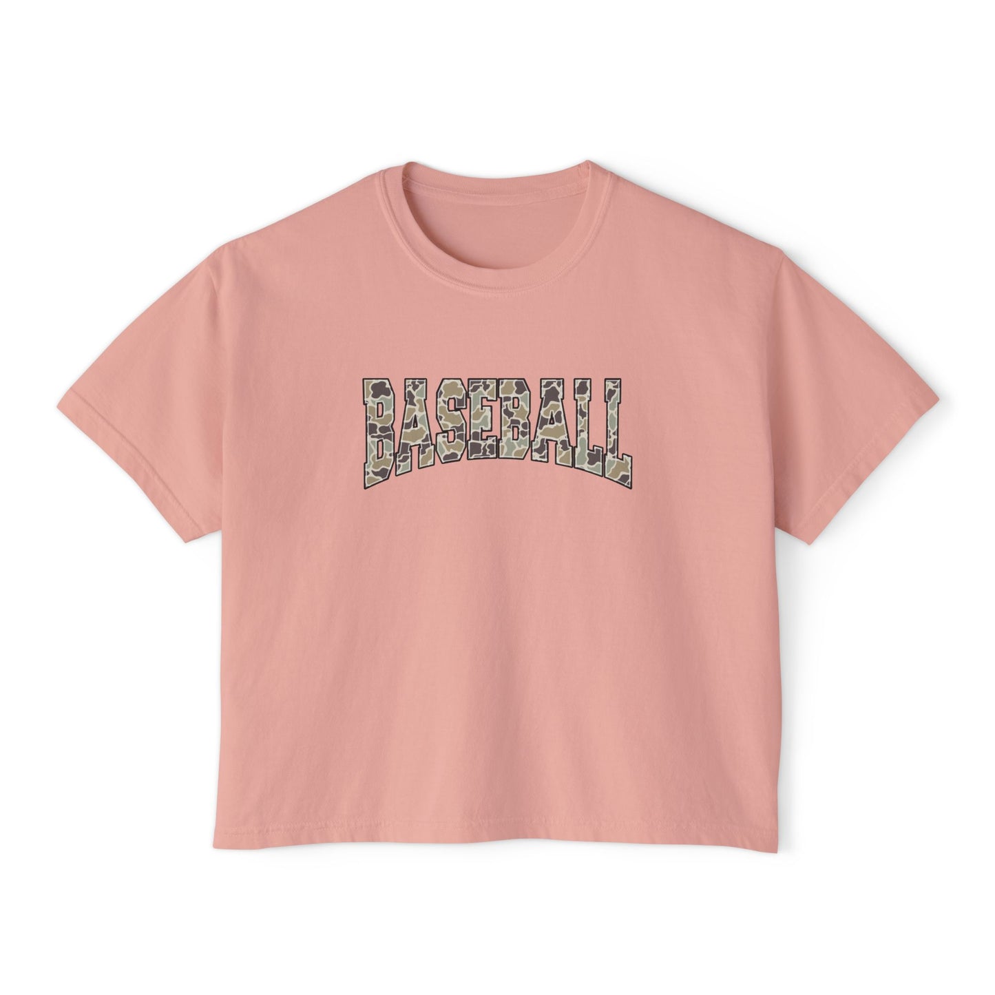 Baseball Camo Boxy Tee — Women's Cropped Casual Shirt