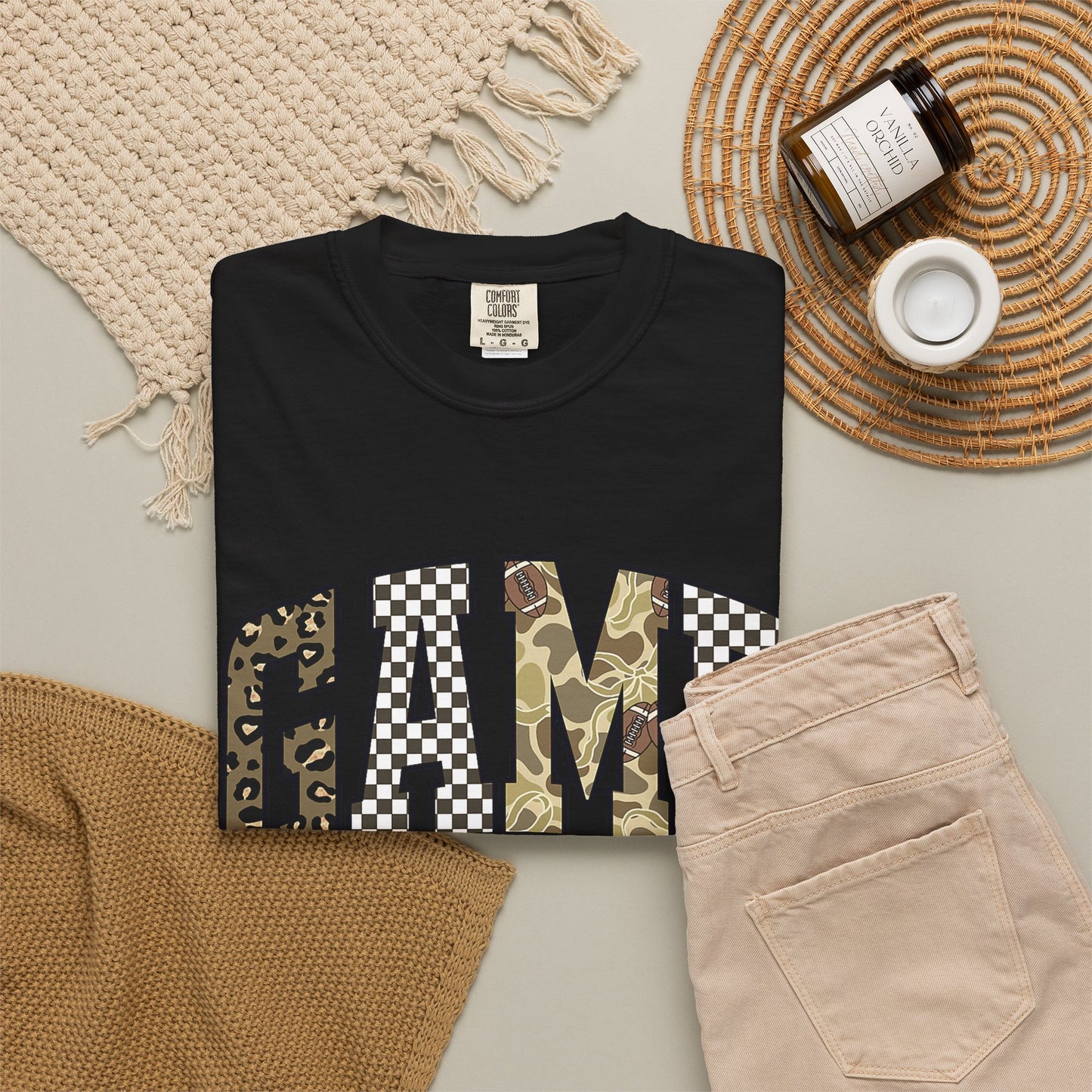 Game Day T-Shirt — Camo & Checkerboard Graphic