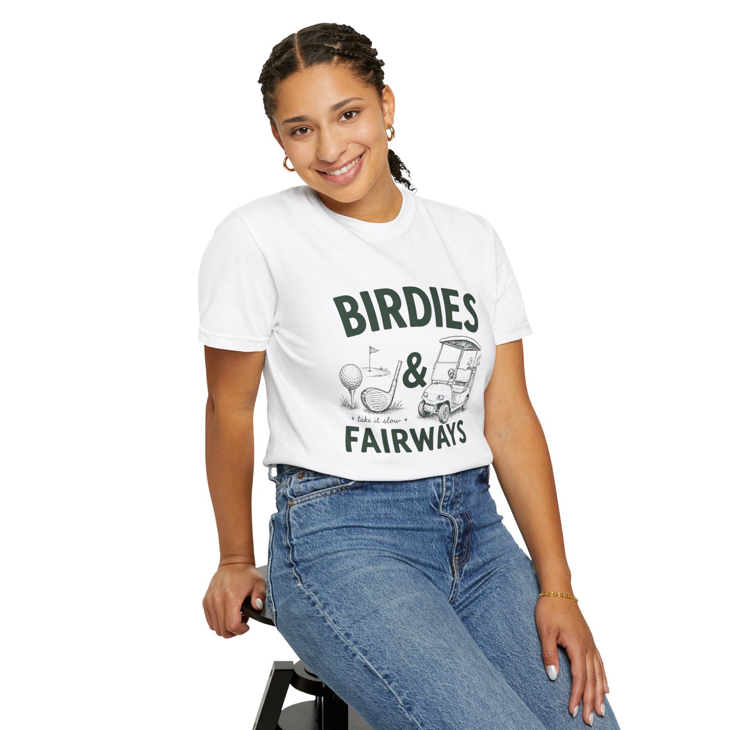 Golf T-Shirt — "Birdies & Fairways" Vintage Golf Cart Design