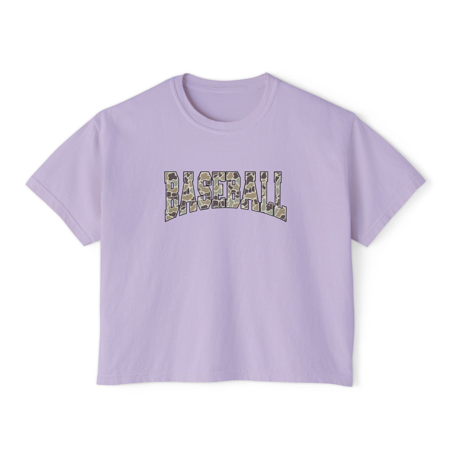 Baseball Camo Boxy Tee — Women's Cropped Casual Shirt