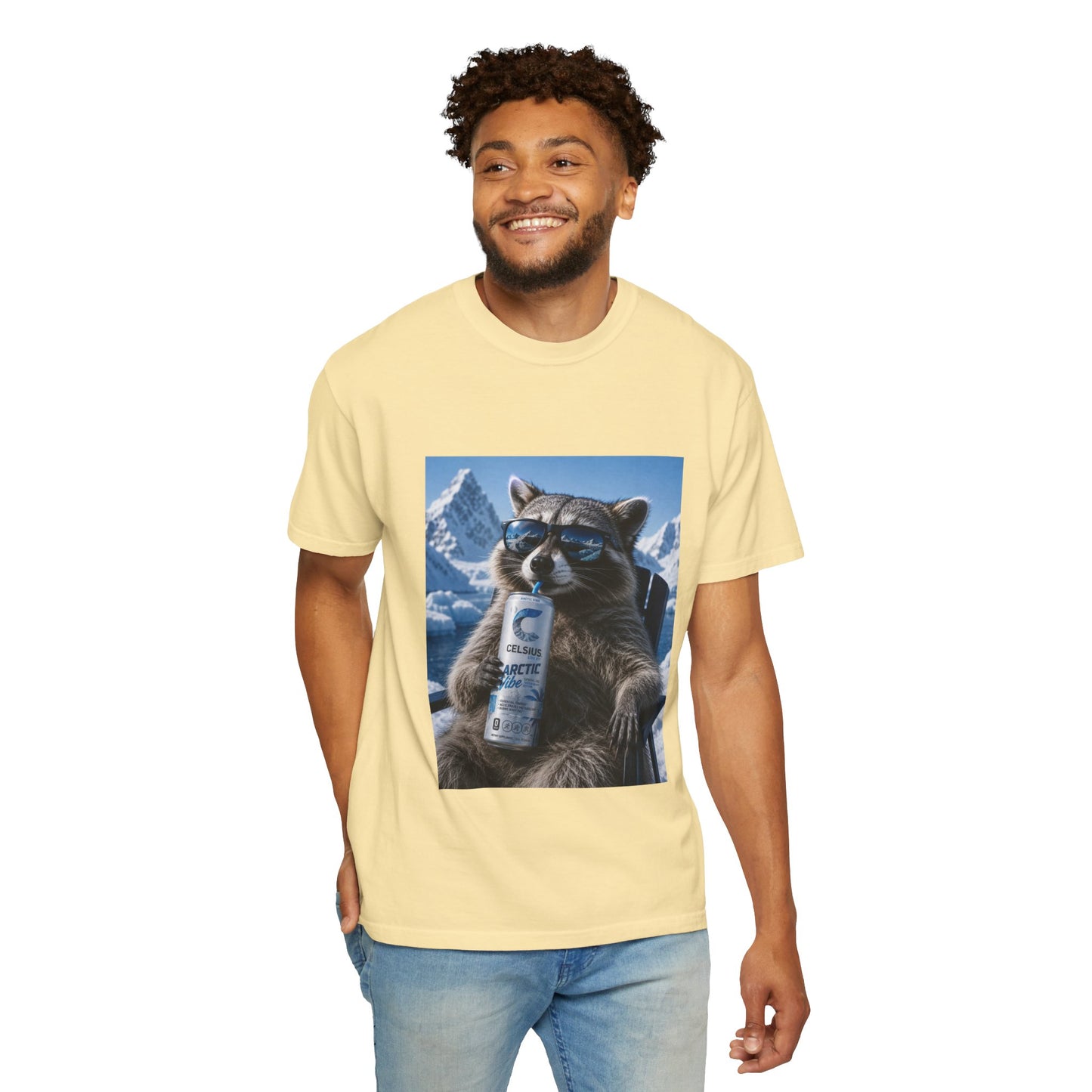 Raccoon Chill Tee — Mountain Lounge Graphic T-Shirt (Holds Celsius Engery Drink)