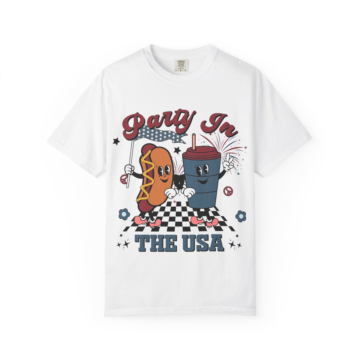 T-Shirt — "Party In The USA" Hot Dog & Soda Retro Graphic Tee