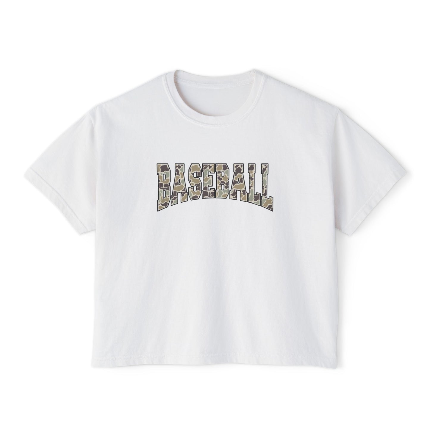 Baseball Camo Boxy Tee — Women's Cropped Casual Shirt