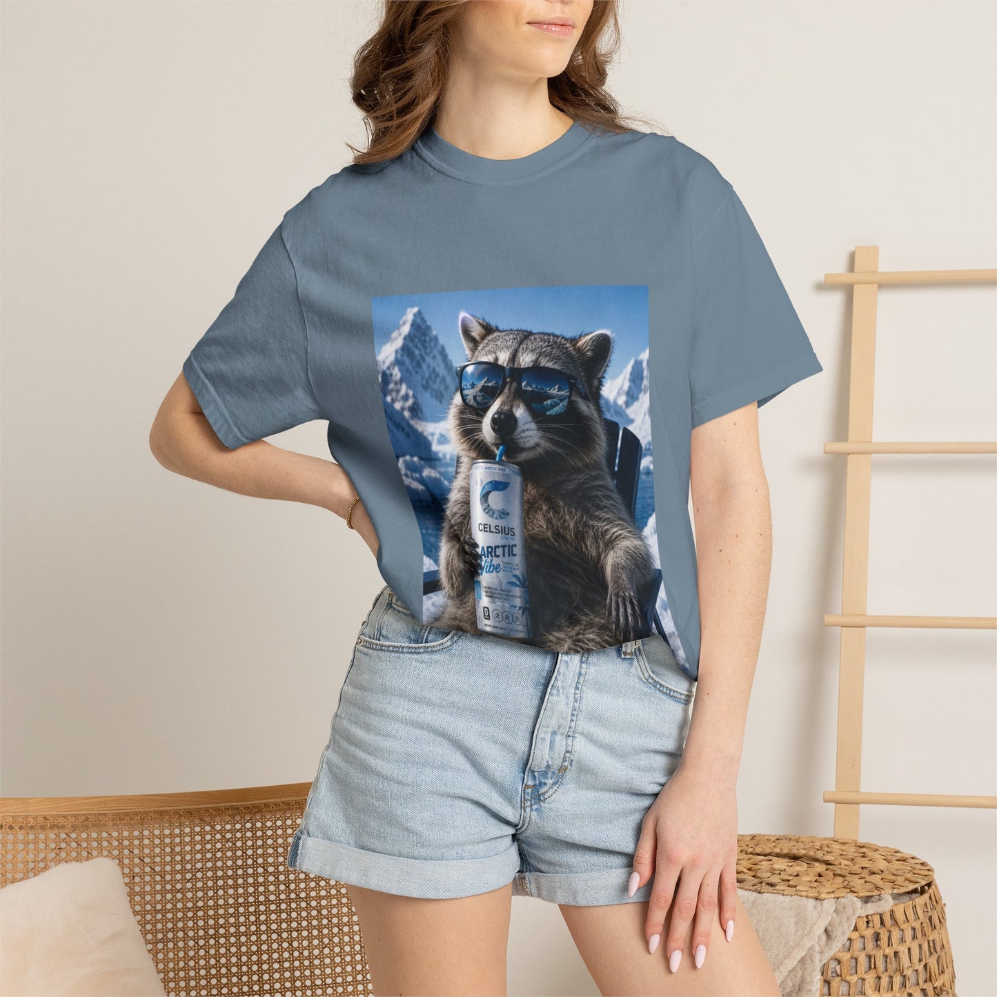 Raccoon Chill Tee — Mountain Lounge Graphic T-Shirt (Holds Celsius Engery Drink)