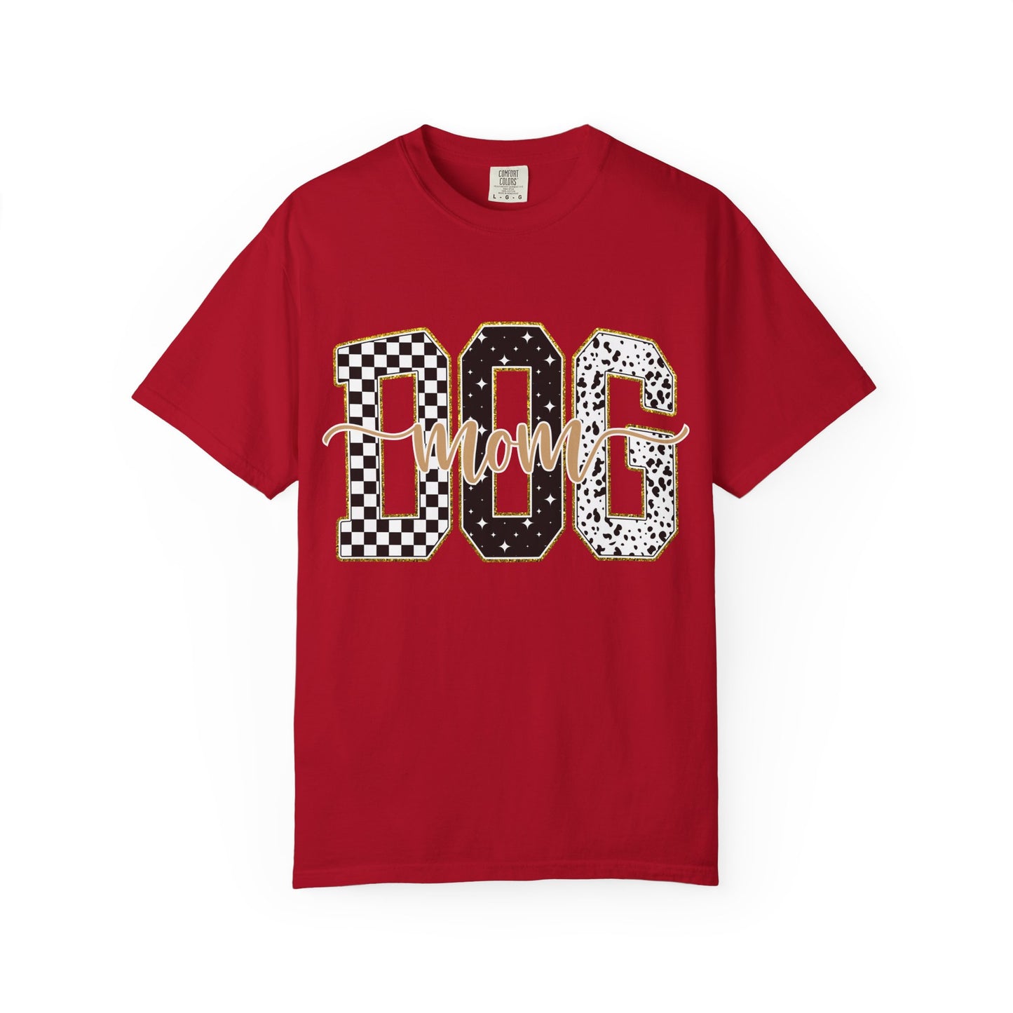 Dog Mom T‑Shirt — Checkerboard & Leopard Lettering Graphic Tee