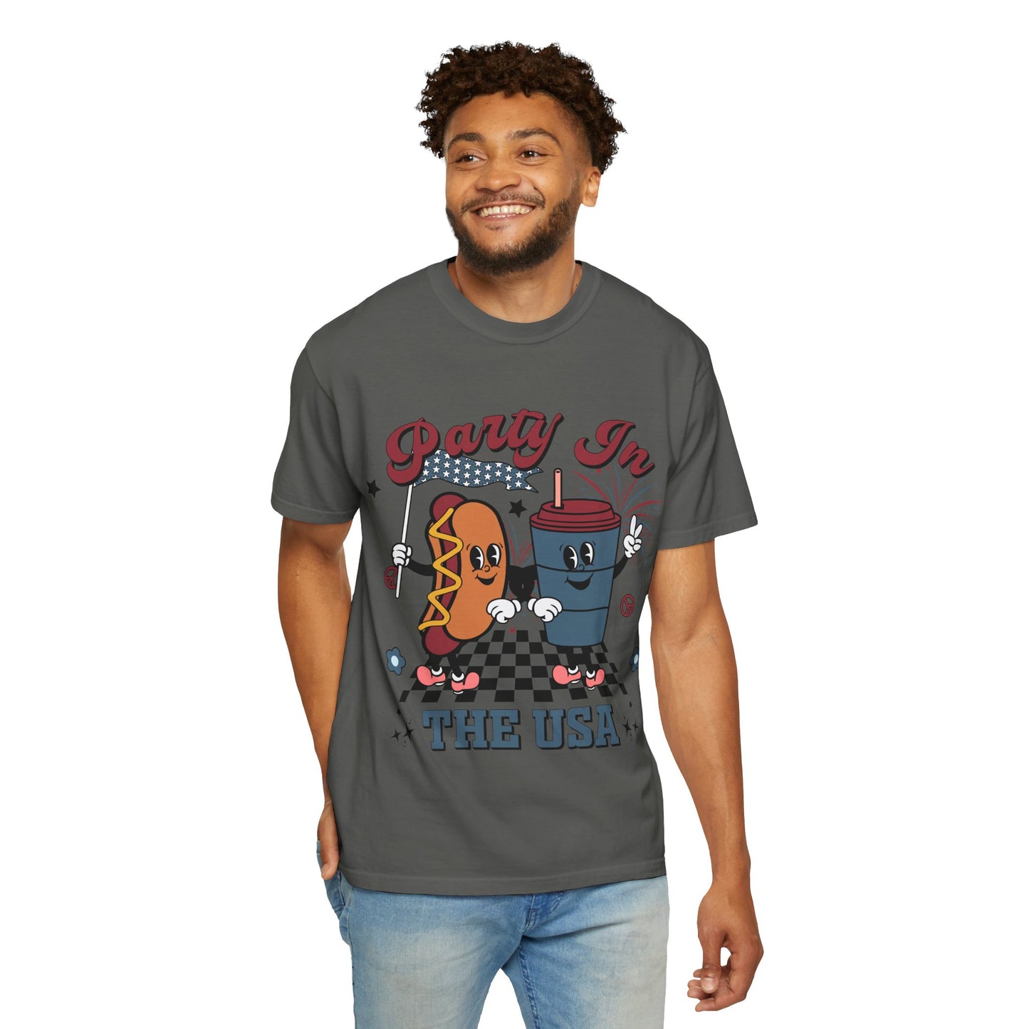 T-Shirt — "Party In The USA" Hot Dog & Soda Retro Graphic Tee