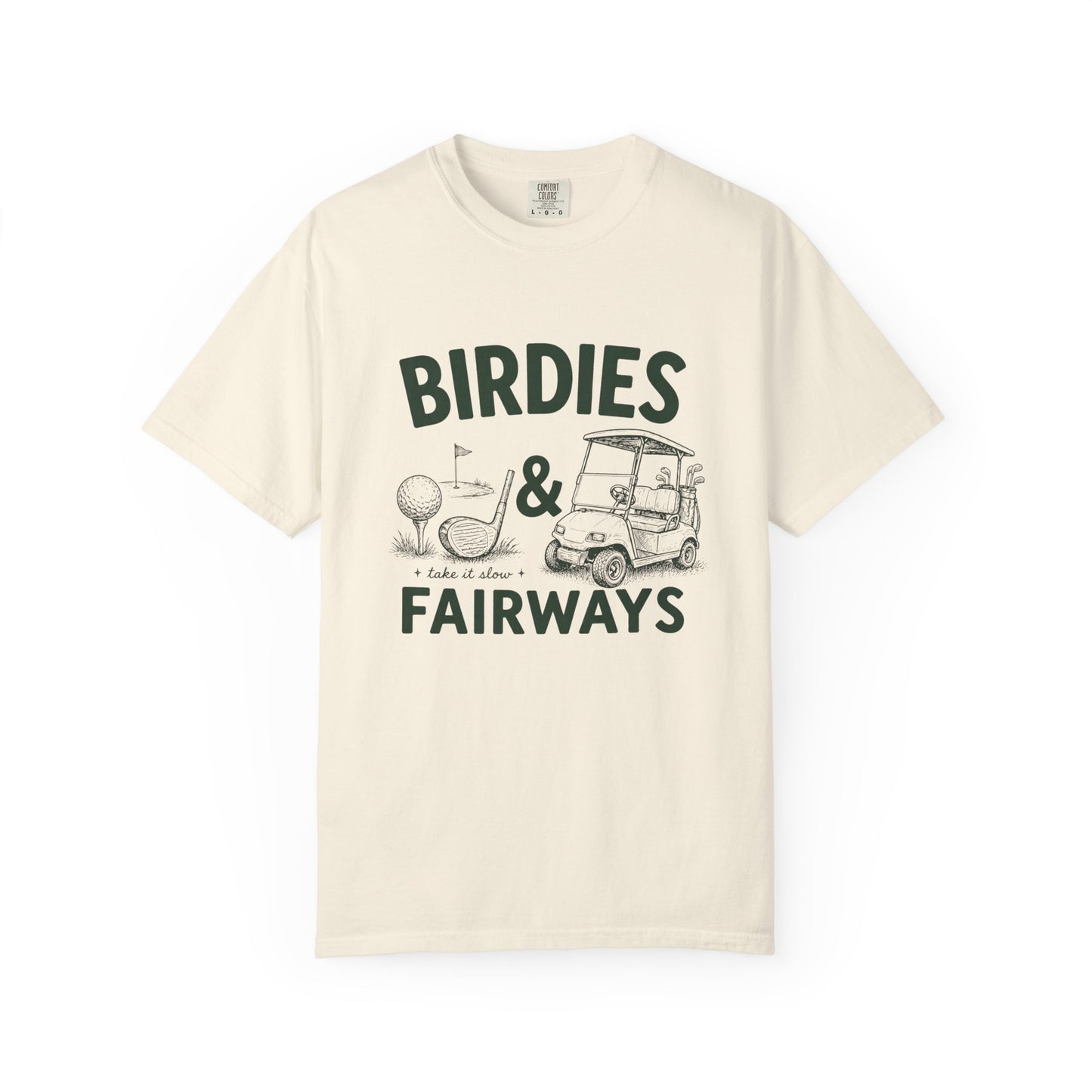Golf T-Shirt — "Birdies & Fairways" Vintage Golf Cart Design