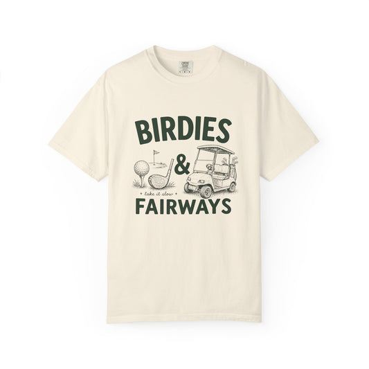 Golf T-Shirt — "Birdies & Fairways" Vintage Golf Cart Design