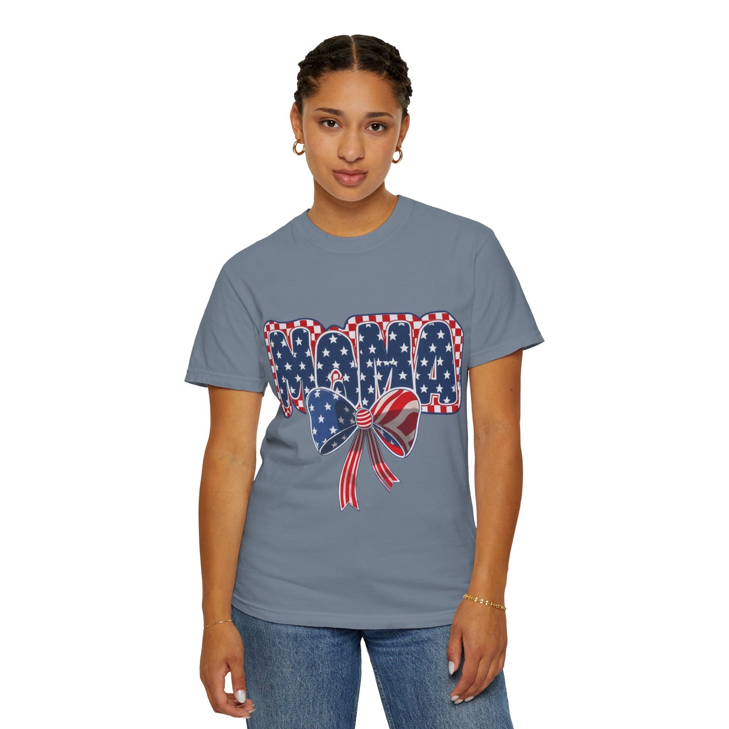 Patriotic MAMA T-Shirt — Stars & Stripes Bow 4th of July Tee