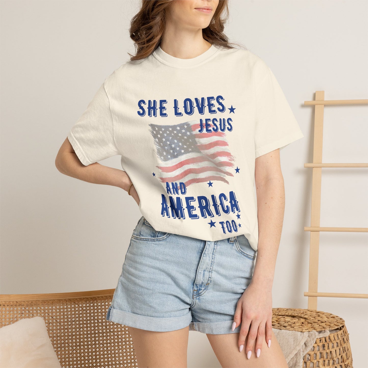 She Loves Jesus and America Too- July 4th Tee