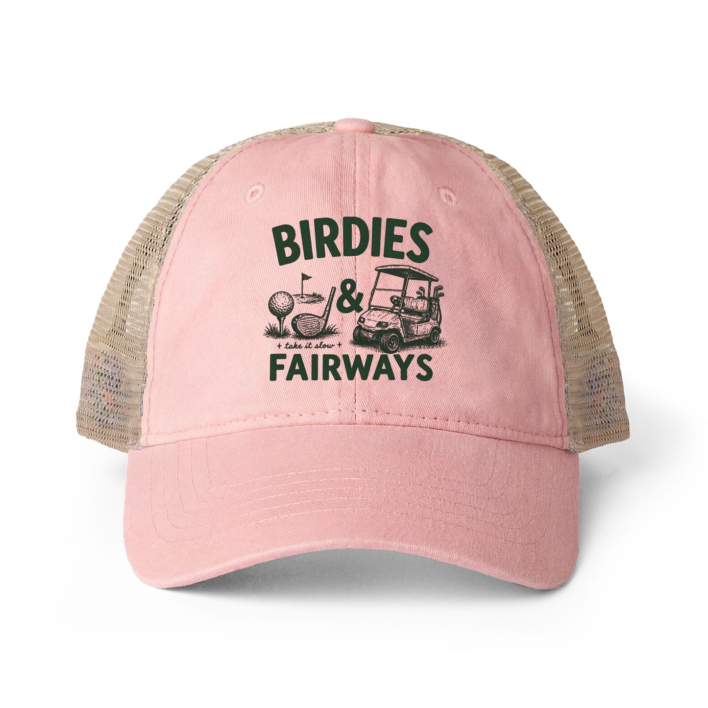 Women's Washed Mesh-Back Golf Cap- Birdies & Fairways