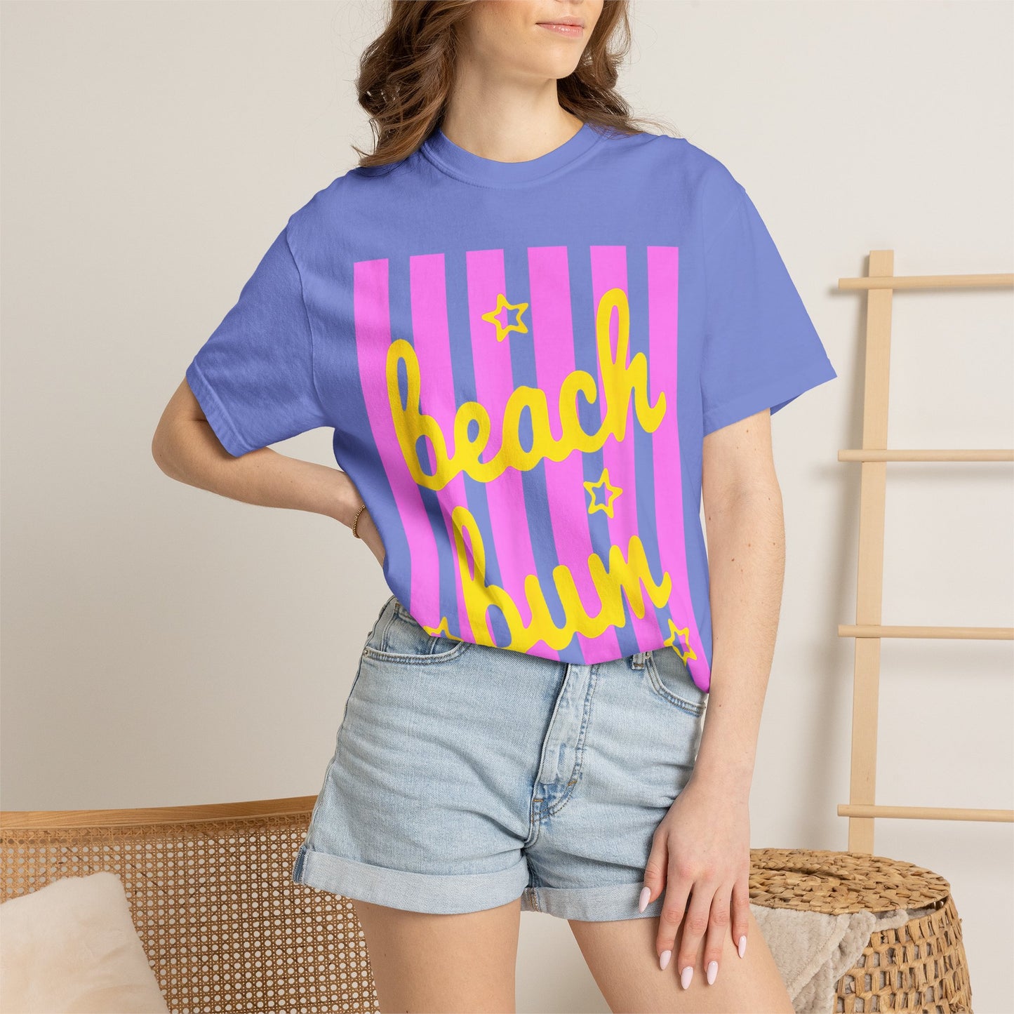 Beach Bum T-Shirt — Retro Pink Stripe Summer Tee