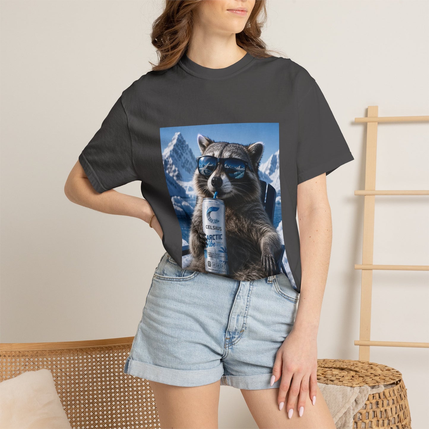Raccoon Chill Tee — Mountain Lounge Graphic T-Shirt (Holds Celsius Engery Drink)