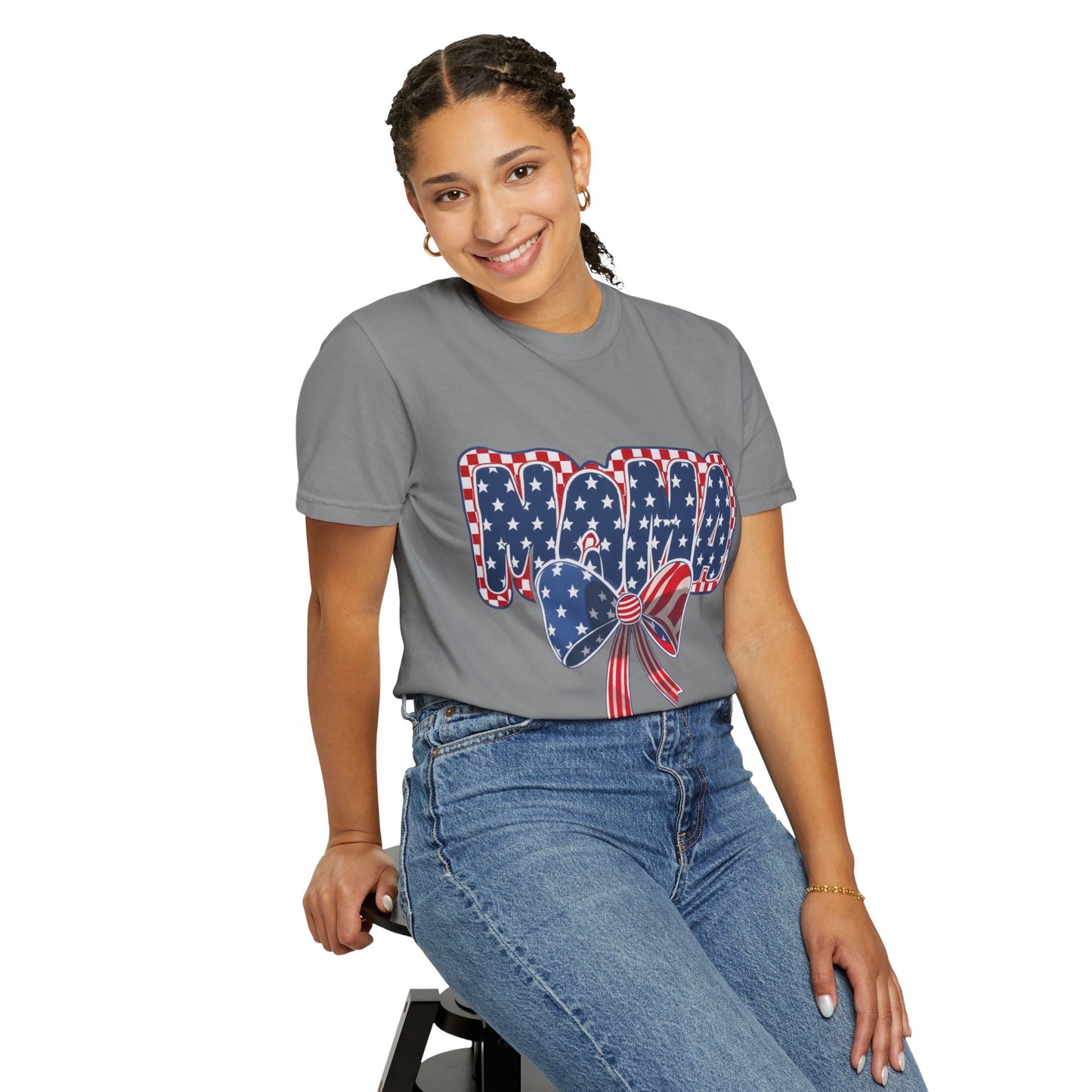 Patriotic MAMA T-Shirt — Stars & Stripes Bow 4th of July Tee