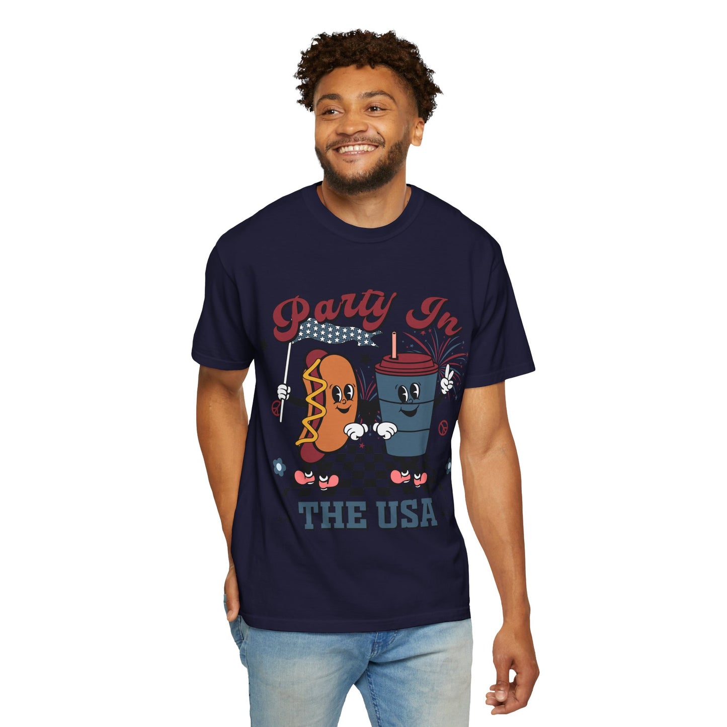 T-Shirt — "Party In The USA" Hot Dog & Soda Retro Graphic Tee