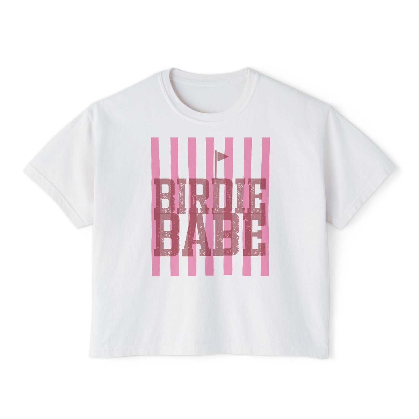 Birdie Babe Women's Boxy Tee — Pink Striped Golf Graphic