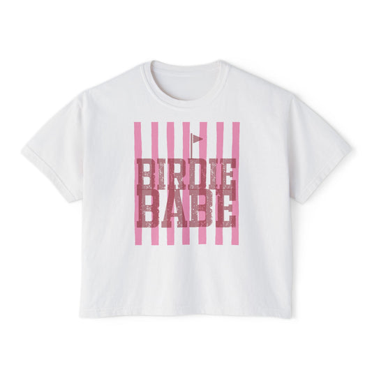 Birdie Babe Women's Boxy Tee — Pink Striped Golf Graphic