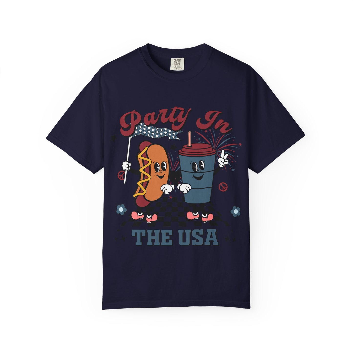 T-Shirt — "Party In The USA" Hot Dog & Soda Retro Graphic Tee