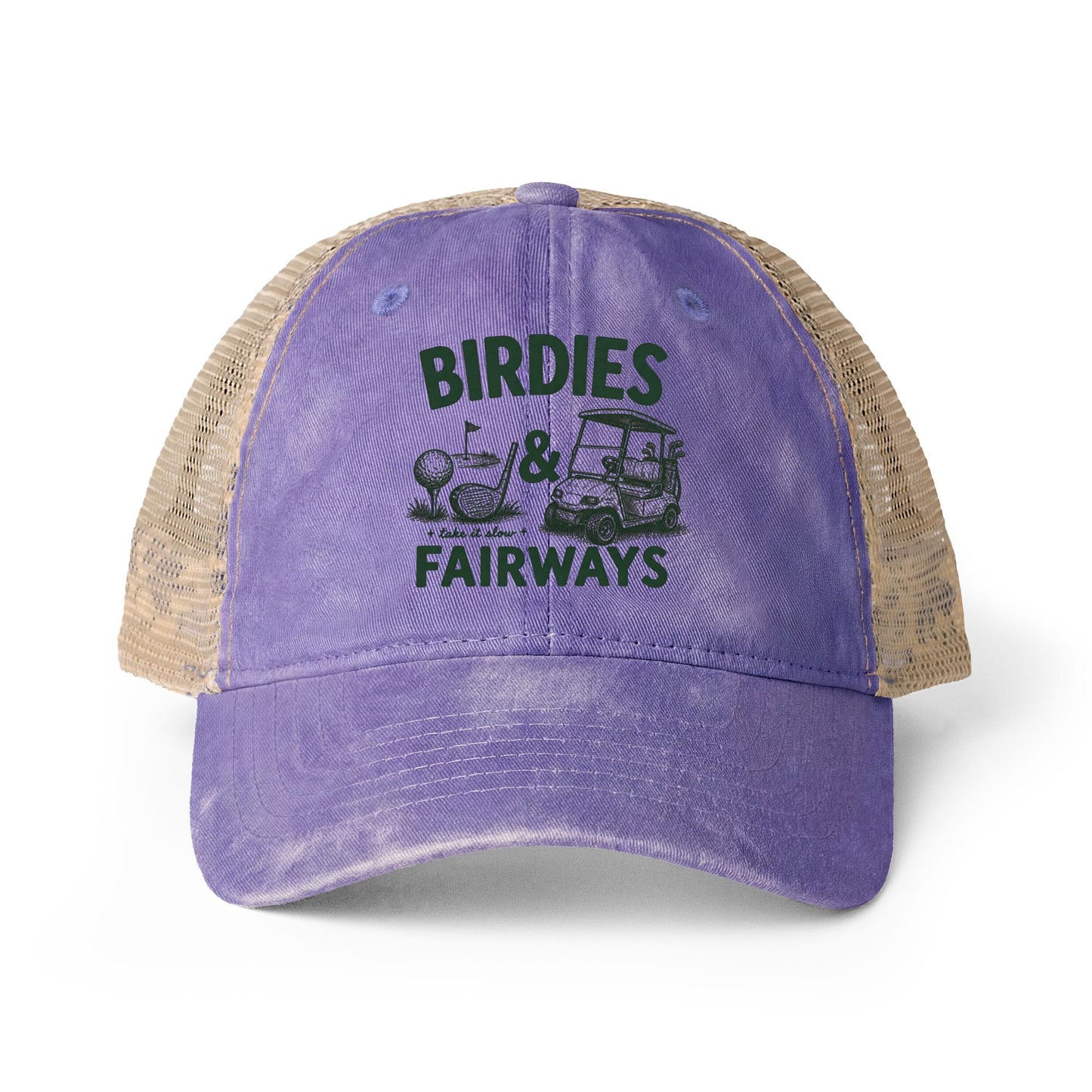 Women's Washed Mesh-Back Golf Cap- Birdies & Fairways