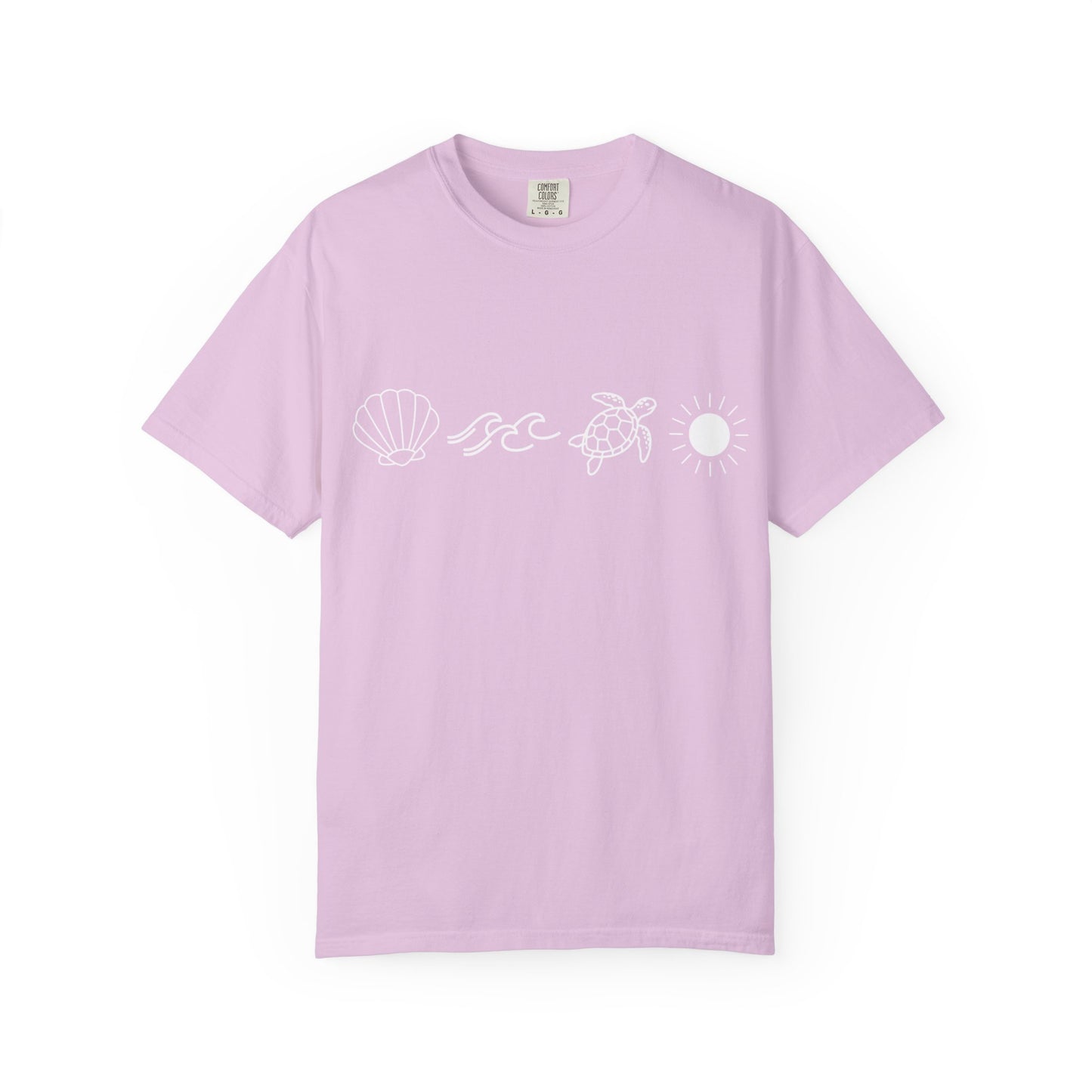 Sea Life Icons T-Shirt — Shell, Waves, Turtle & Sun Graphic Tee