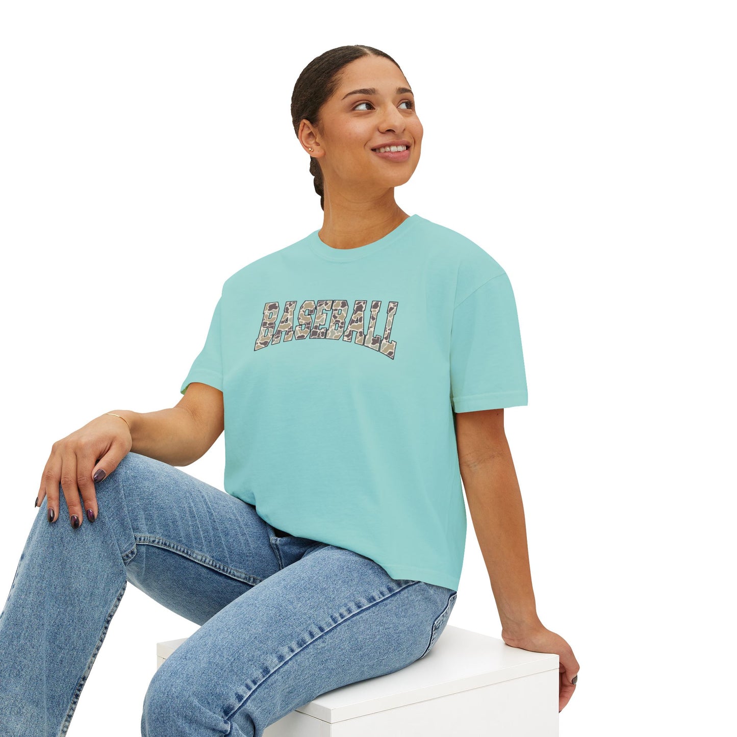 Baseball Camo Boxy Tee — Women's Cropped Casual Shirt