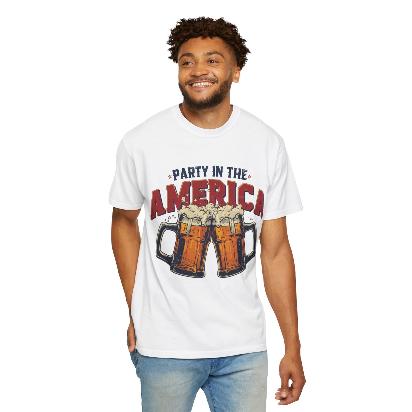 Party in the America T-Shirt — Patriotic Beer Graphic Tee for 4th of July