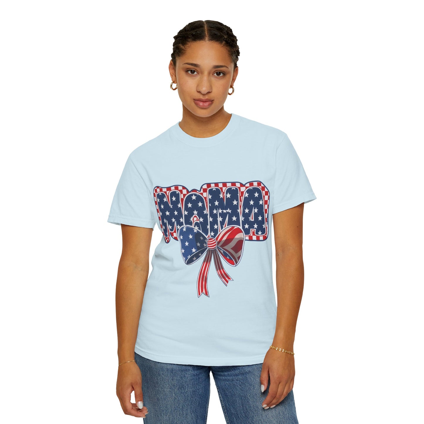 Patriotic MAMA T-Shirt — Stars & Stripes Bow 4th of July Tee