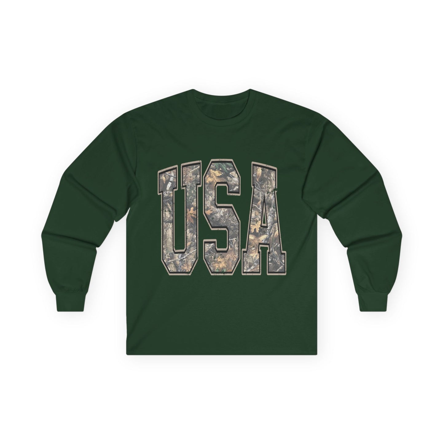 USA Camo Long Sleeve Tee — Patriotic Military Camouflage Graphic Shirt