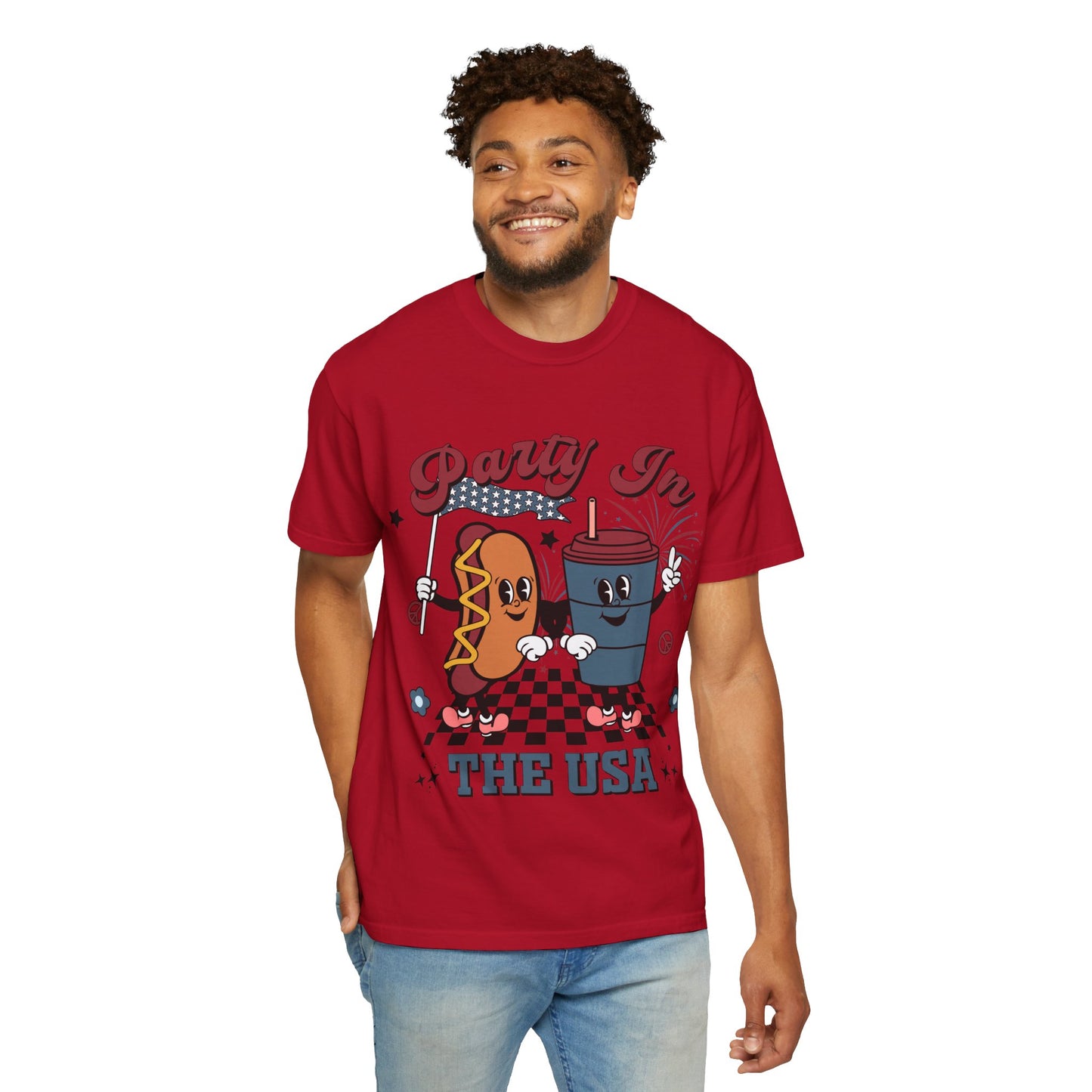 T-Shirt — "Party In The USA" Hot Dog & Soda Retro Graphic Tee