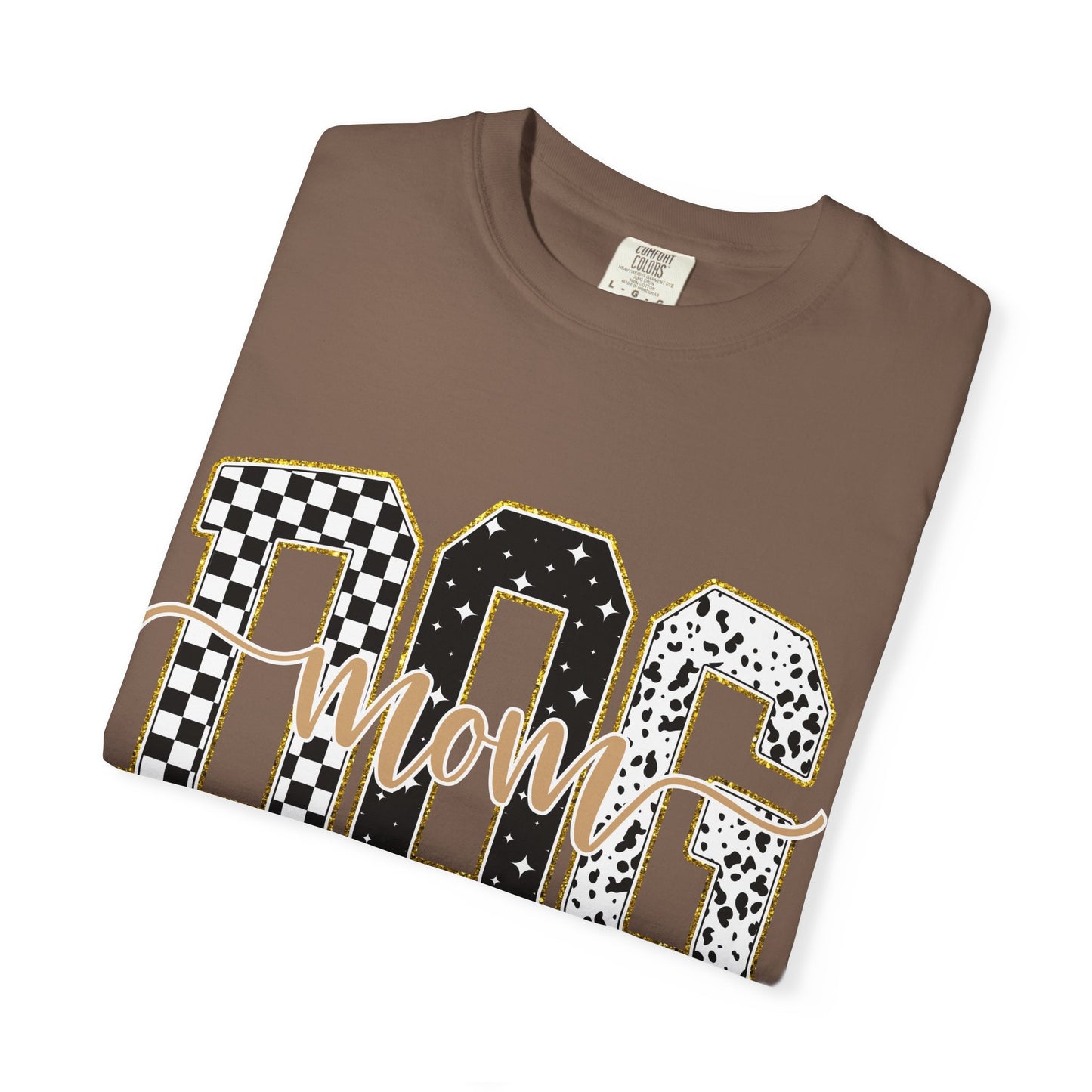 Dog Mom T‑Shirt — Checkerboard & Leopard Lettering Graphic Tee