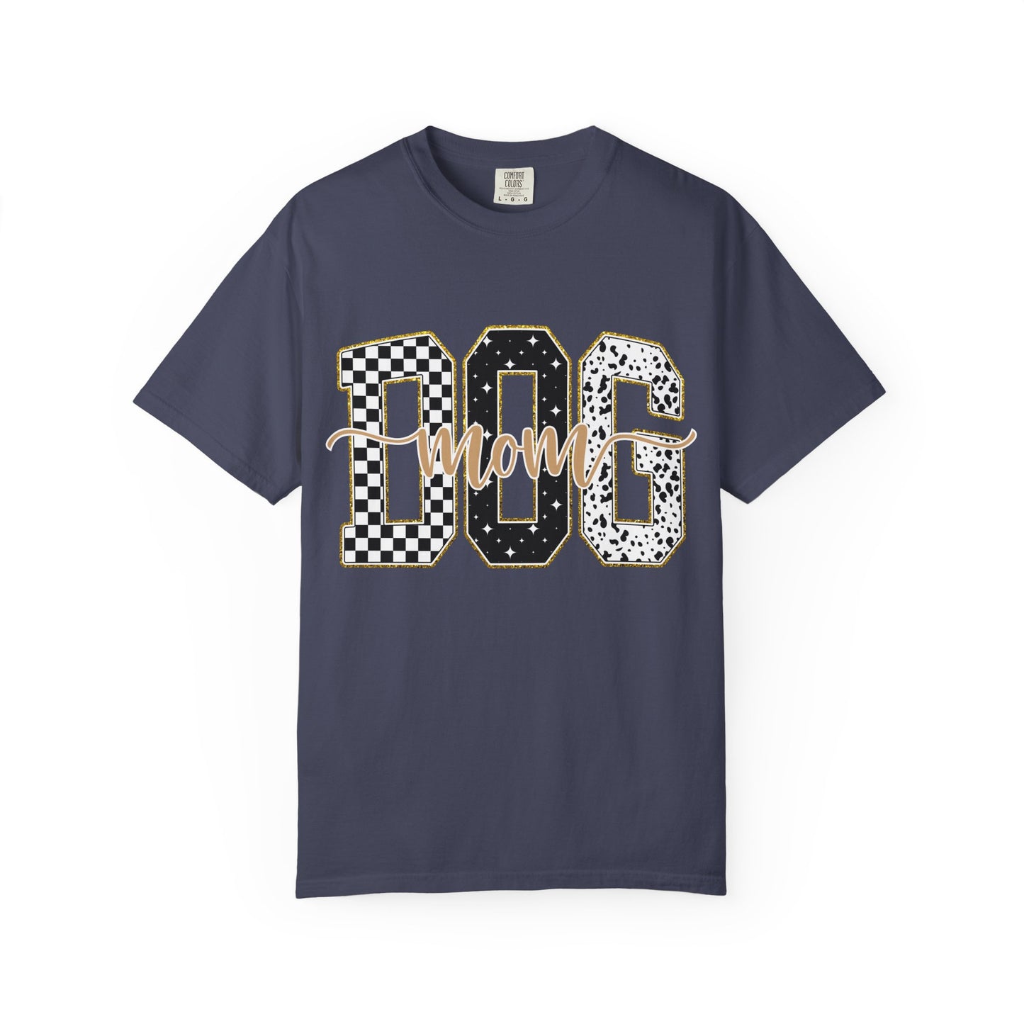 Dog Mom T‑Shirt — Checkerboard & Leopard Lettering Graphic Tee