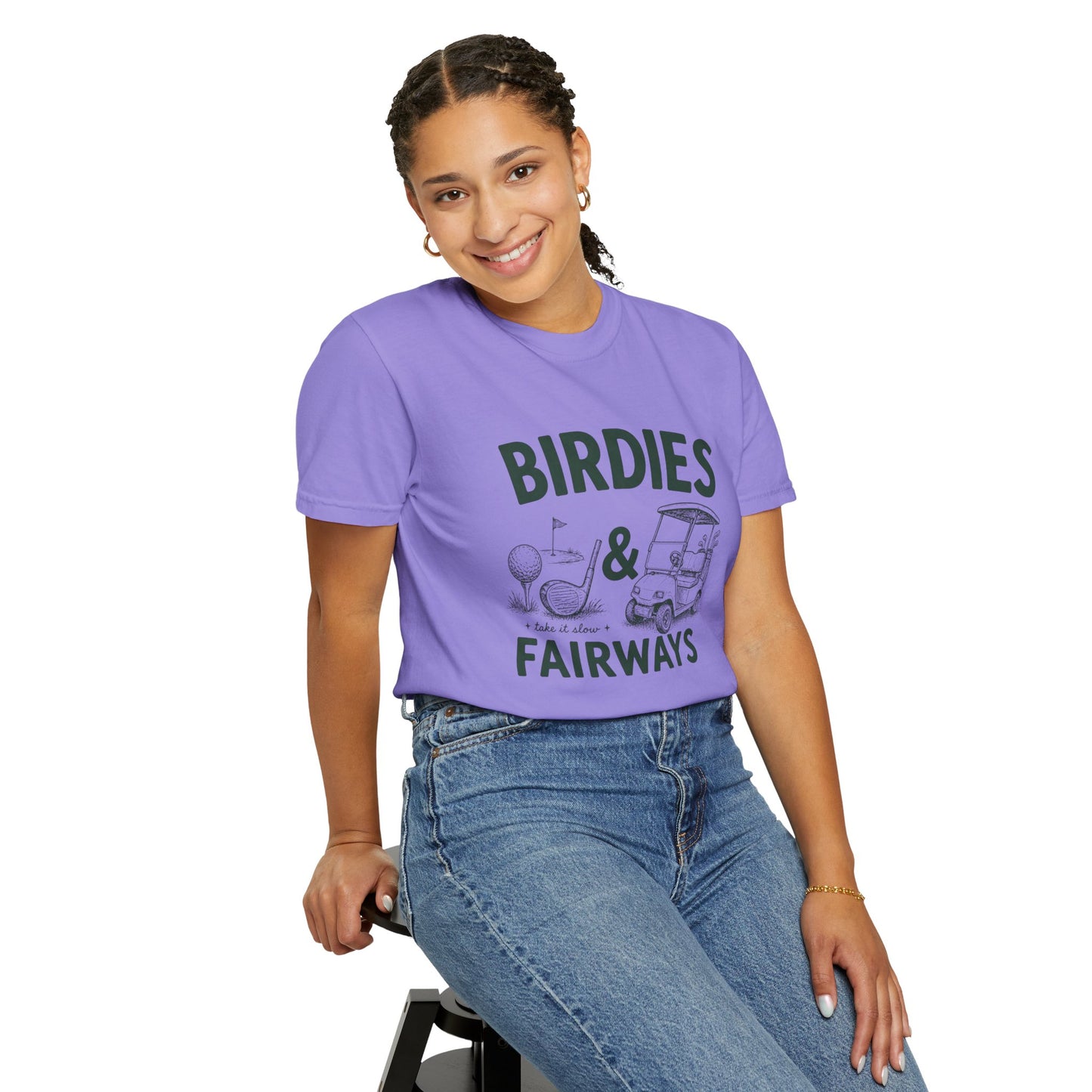Golf T-Shirt — "Birdies & Fairways" Vintage Golf Cart Design