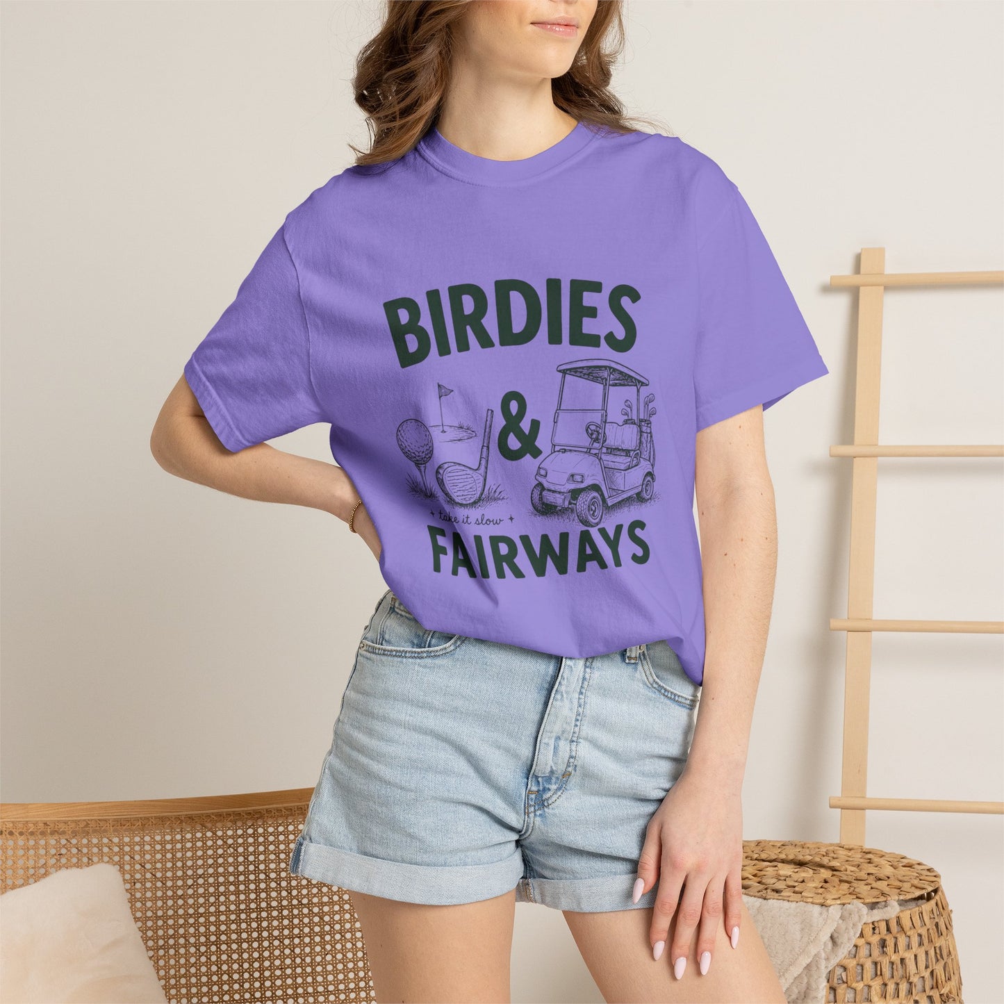 Golf T-Shirt — "Birdies & Fairways" Vintage Golf Cart Design