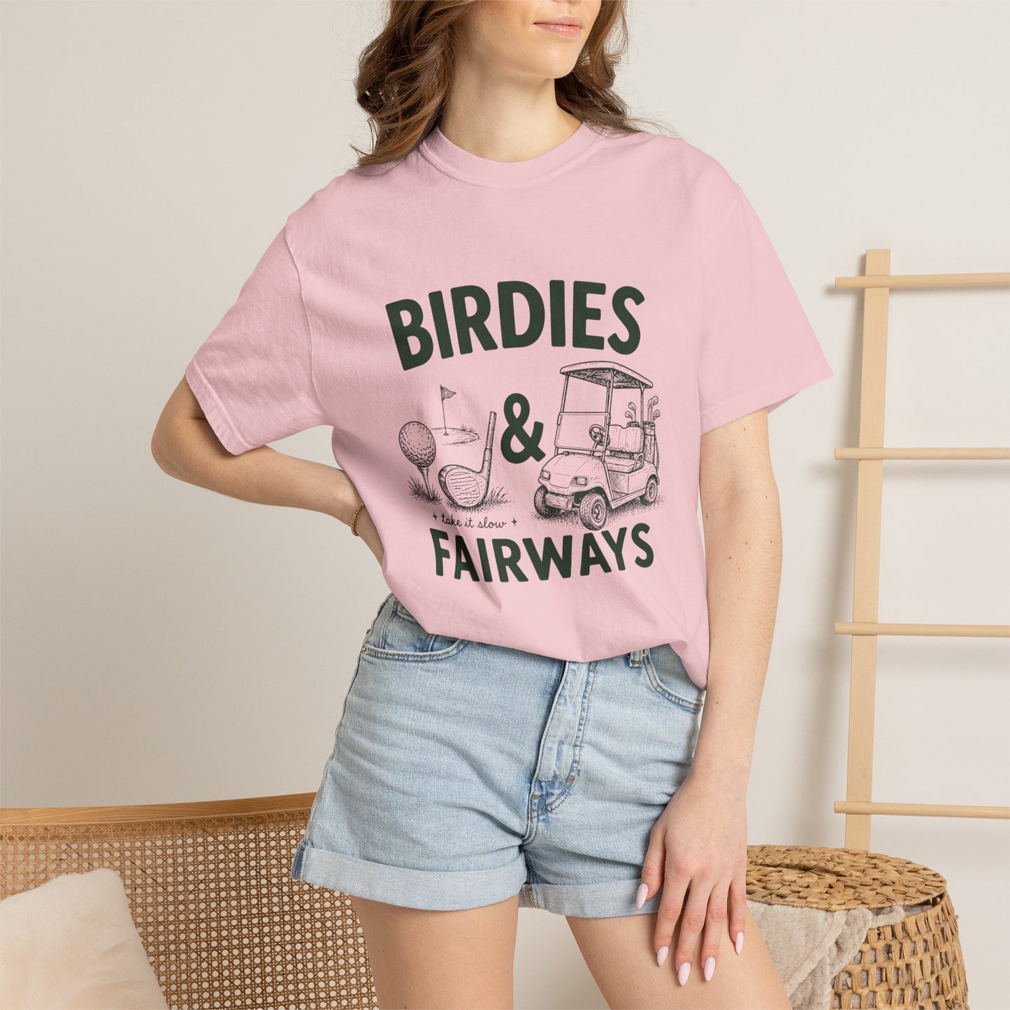 Golf T-Shirt — "Birdies & Fairways" Vintage Golf Cart Design