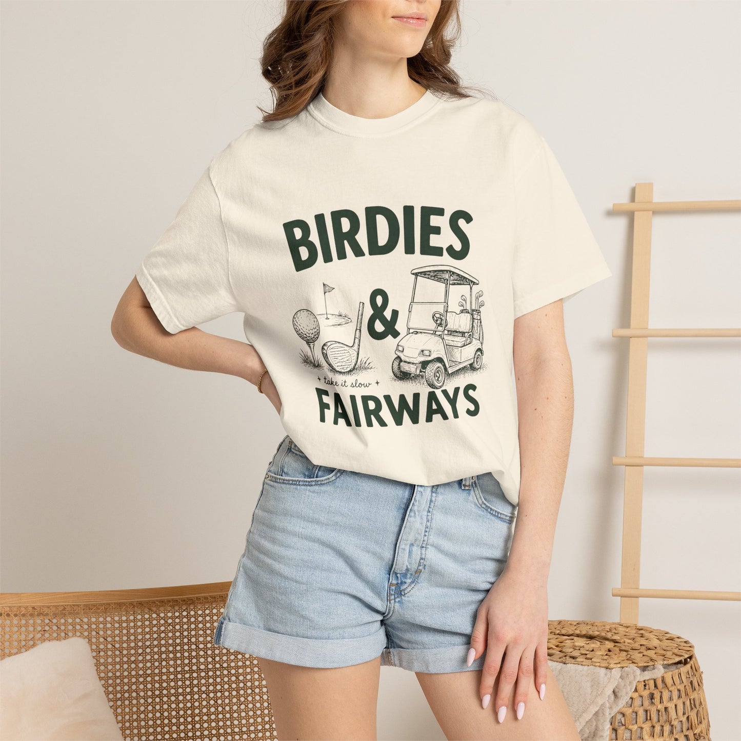 Golf T-Shirt — "Birdies & Fairways" Vintage Golf Cart Design