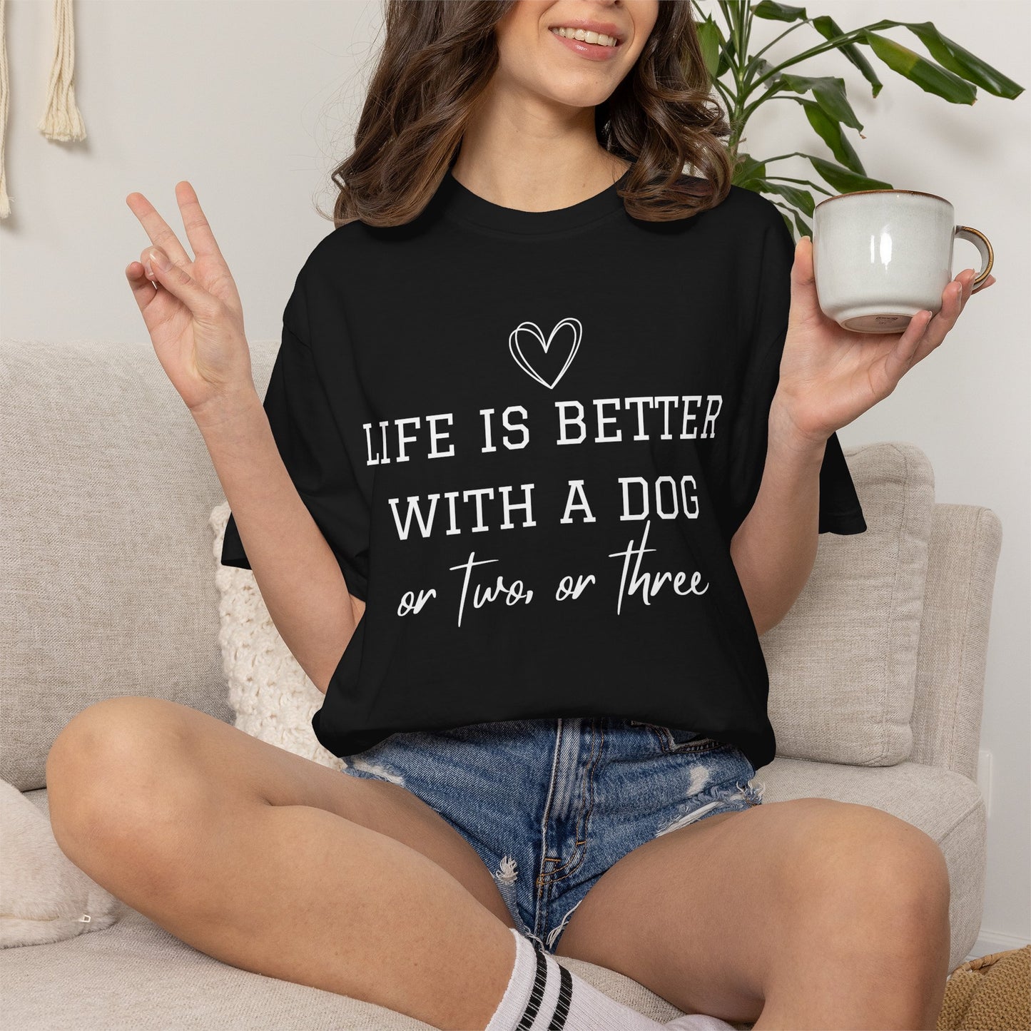 Dog Lover T-Shirt — "Life Is Better With A Dog or Two or Three" Graphic Tee