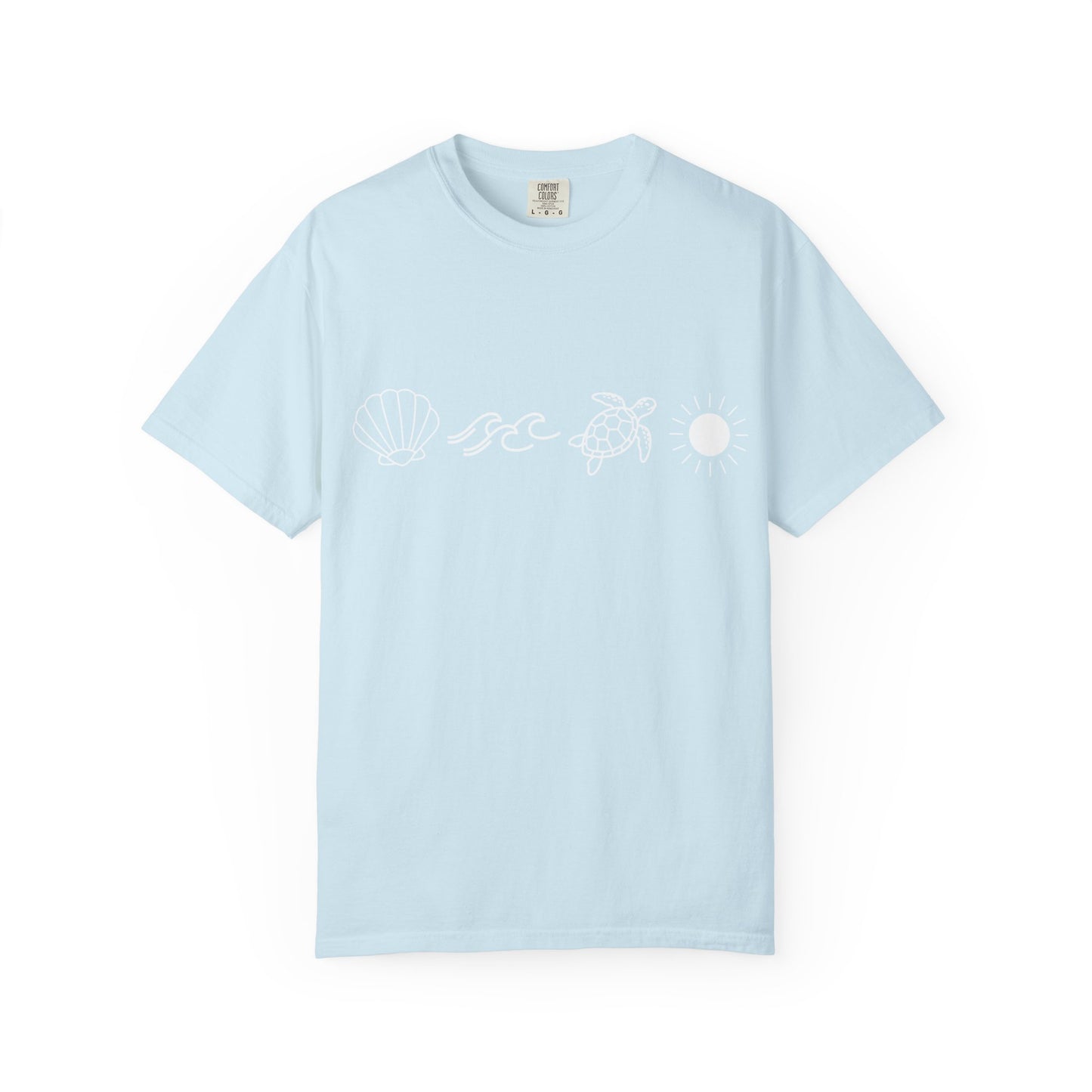 Sea Life Icons T-Shirt — Shell, Waves, Turtle & Sun Graphic Tee