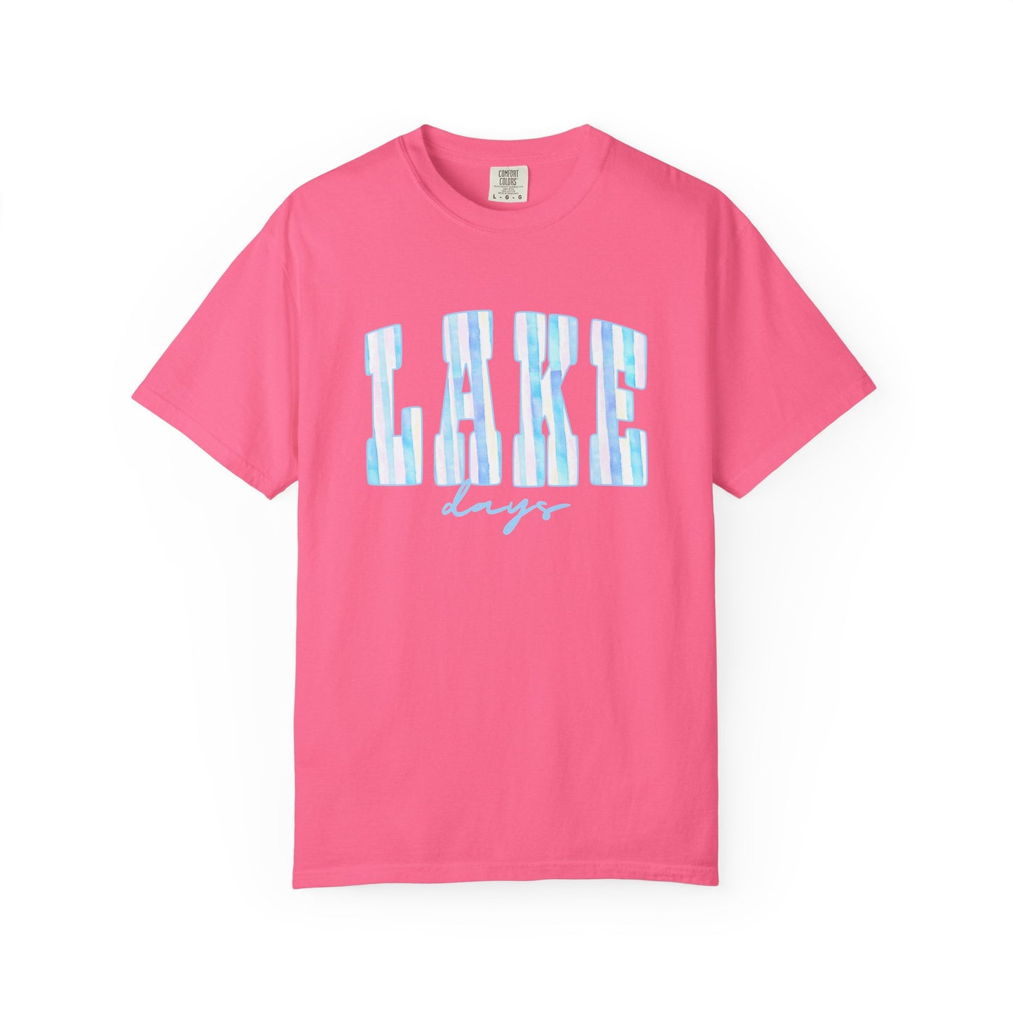 T-Shirt — "Lake Days" Blue Striped Graphic Tee