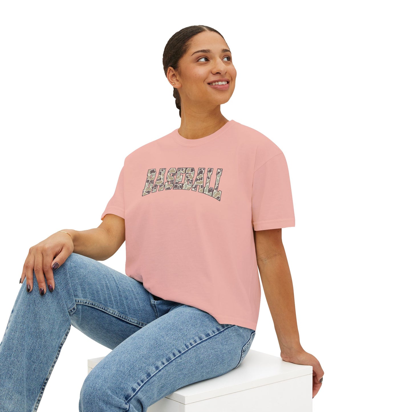 Baseball Camo Boxy Tee — Women's Cropped Casual Shirt