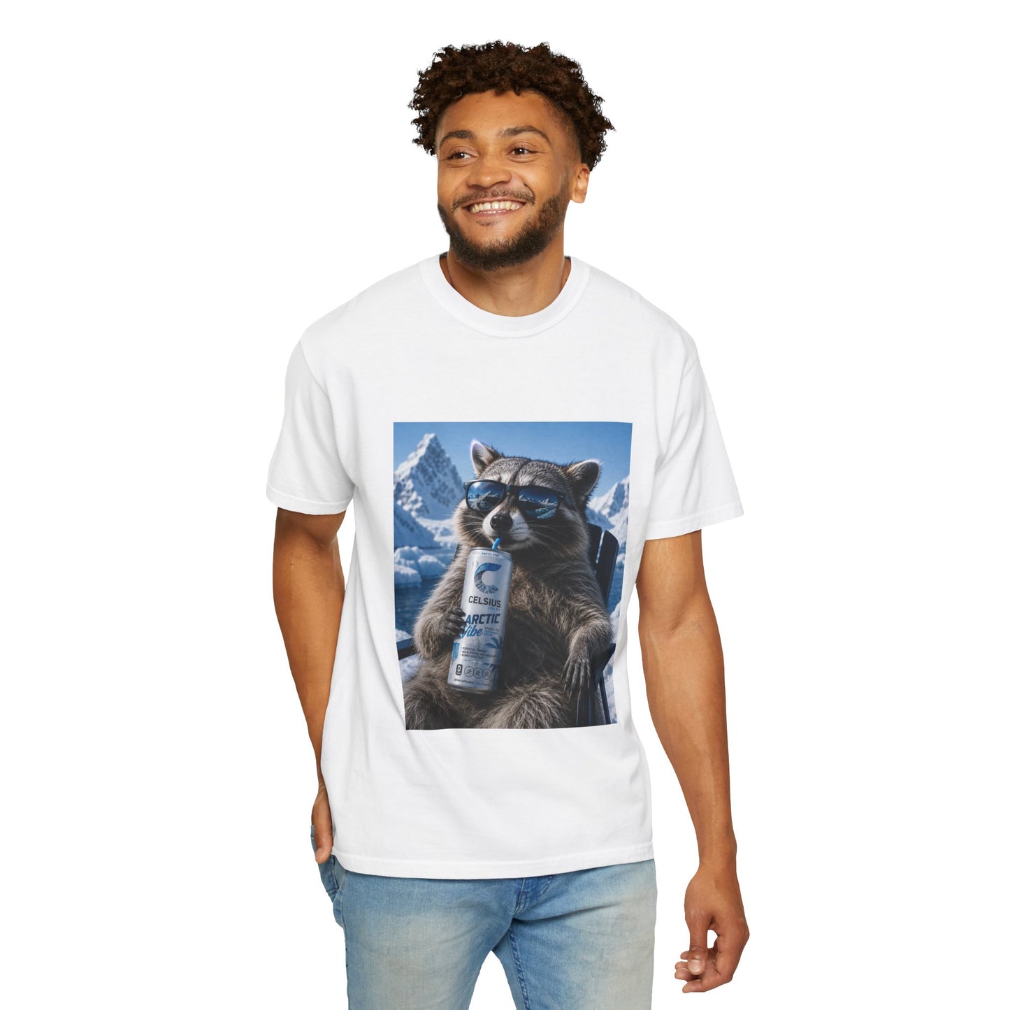 Raccoon Chill Tee — Mountain Lounge Graphic T-Shirt (Holds Celsius Engery Drink)