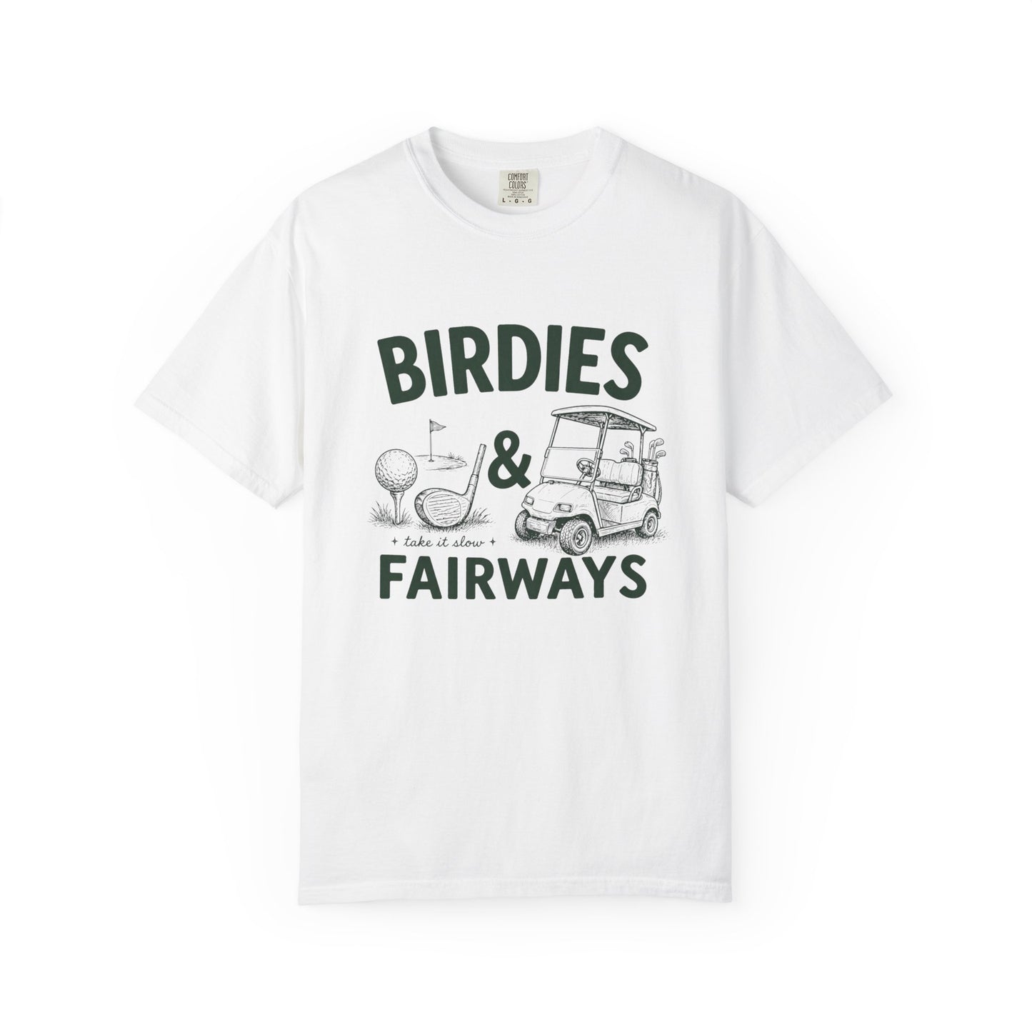 Golf T-Shirt — "Birdies & Fairways" Vintage Golf Cart Design