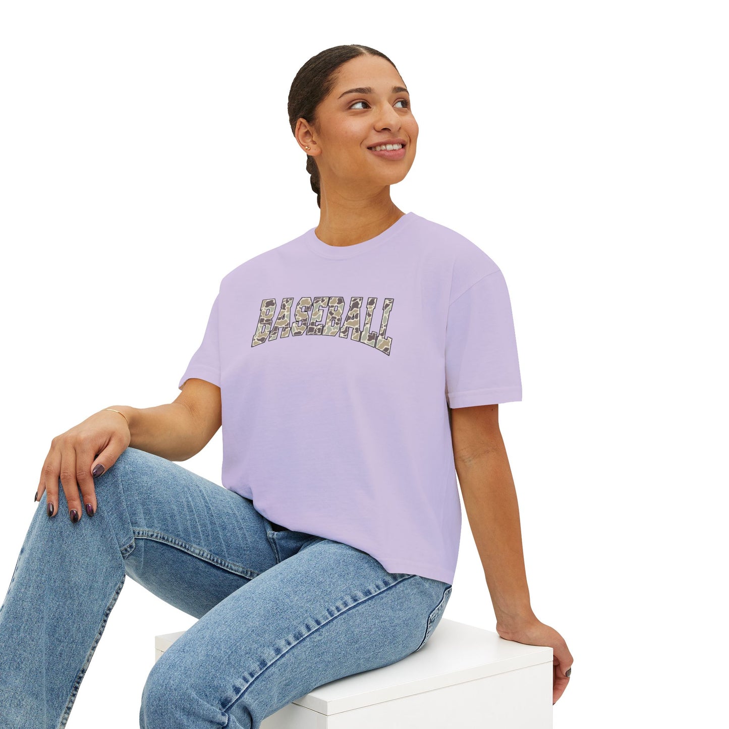 Baseball Camo Boxy Tee — Women's Cropped Casual Shirt