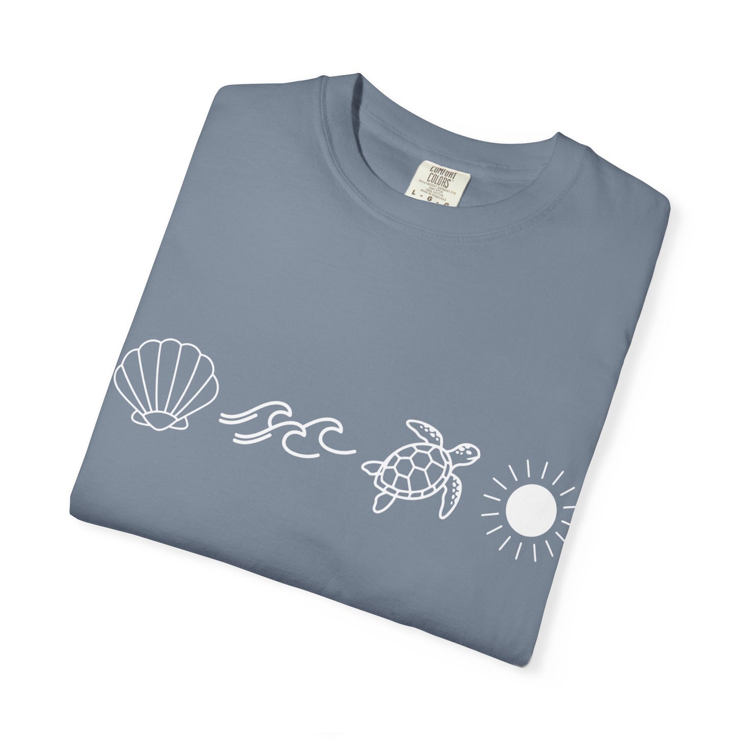 Sea Life Icons T-Shirt — Shell, Waves, Turtle & Sun Graphic Tee