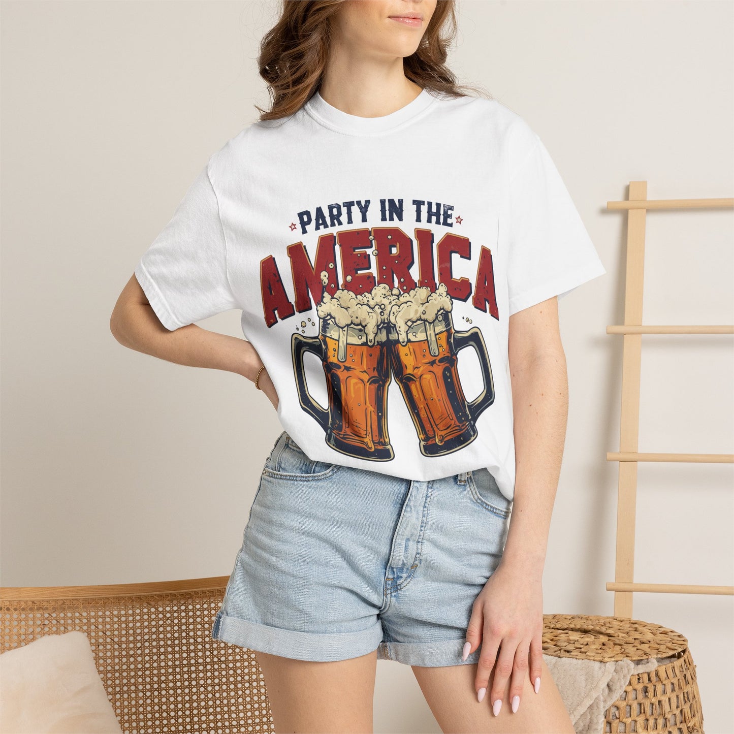 Party in the America T-Shirt — Patriotic Beer Graphic Tee for 4th of July