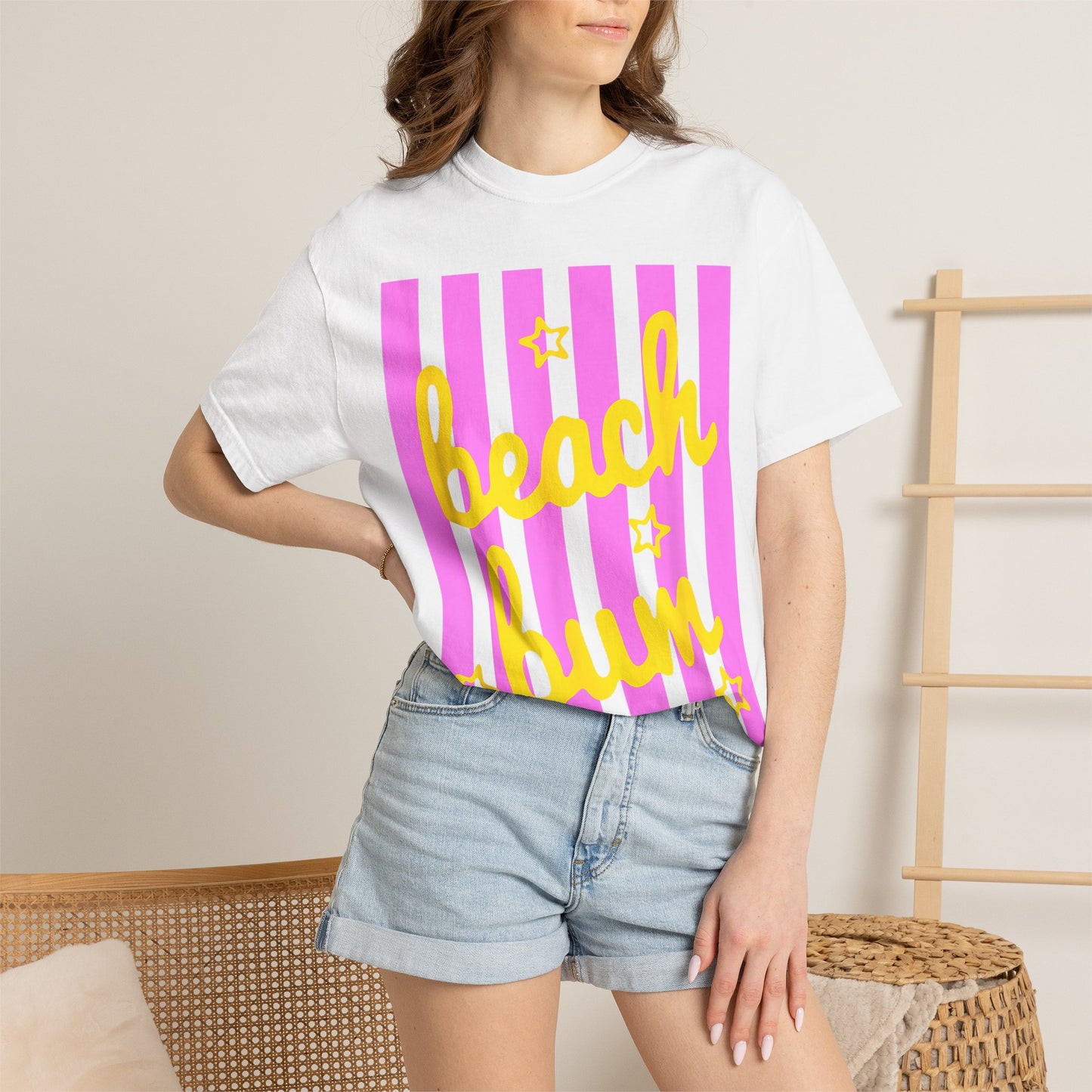 Beach Bum T-Shirt — Retro Pink Stripe Summer Tee